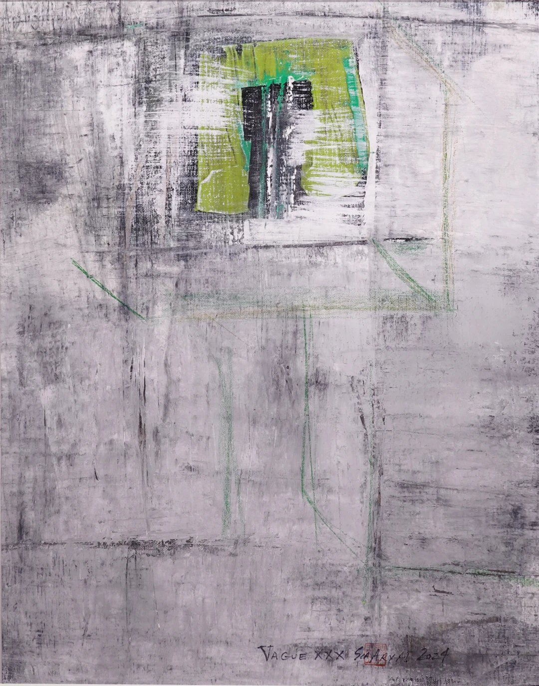 Vague. XXX Framed abstract green painting - Sia aryai