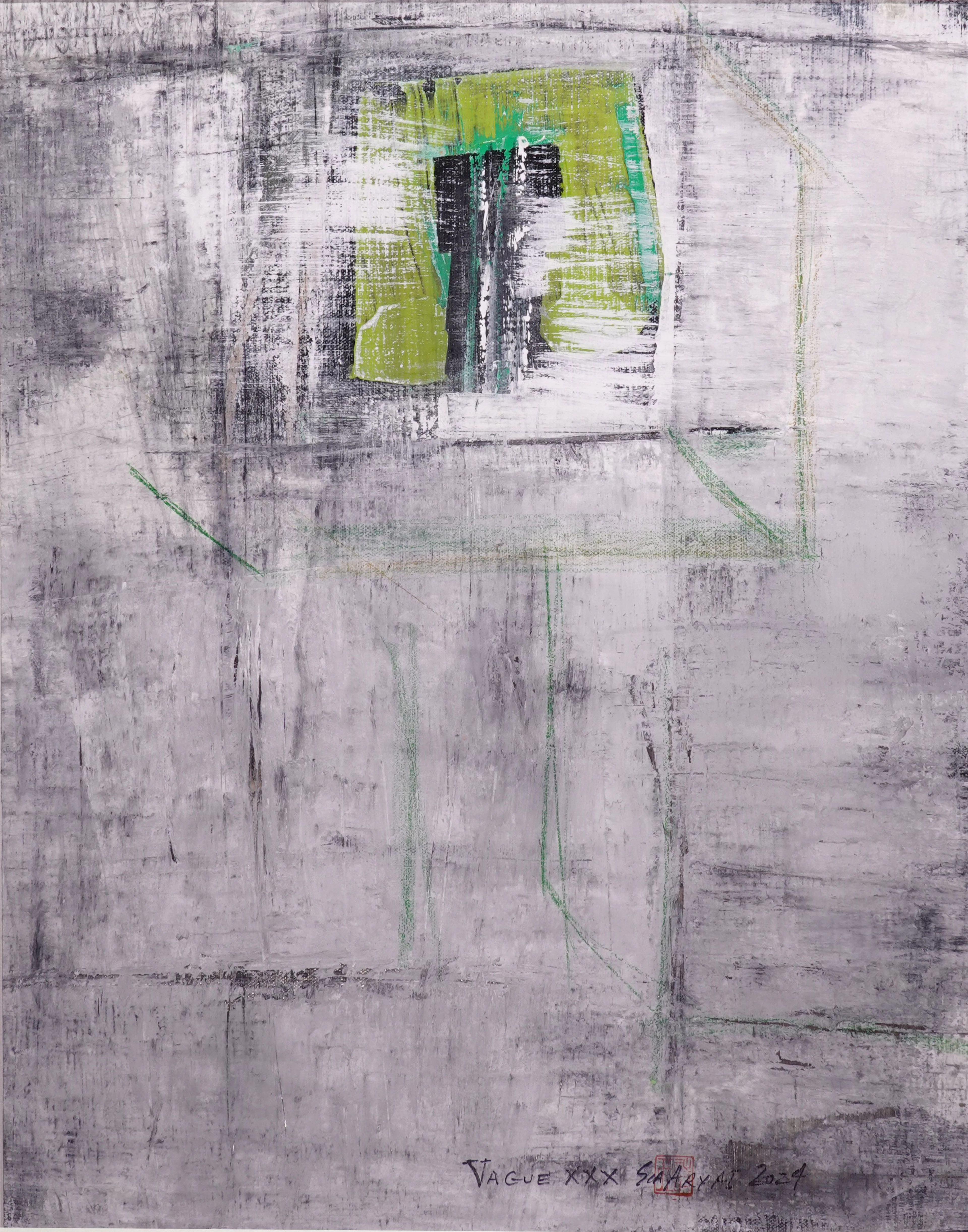 Vague. XXX Framed abstract green painting - Sia aryai
