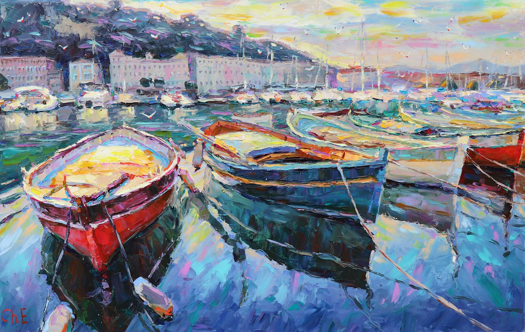 ""Boats at the pier"" - Evgeny Chernyakovsky