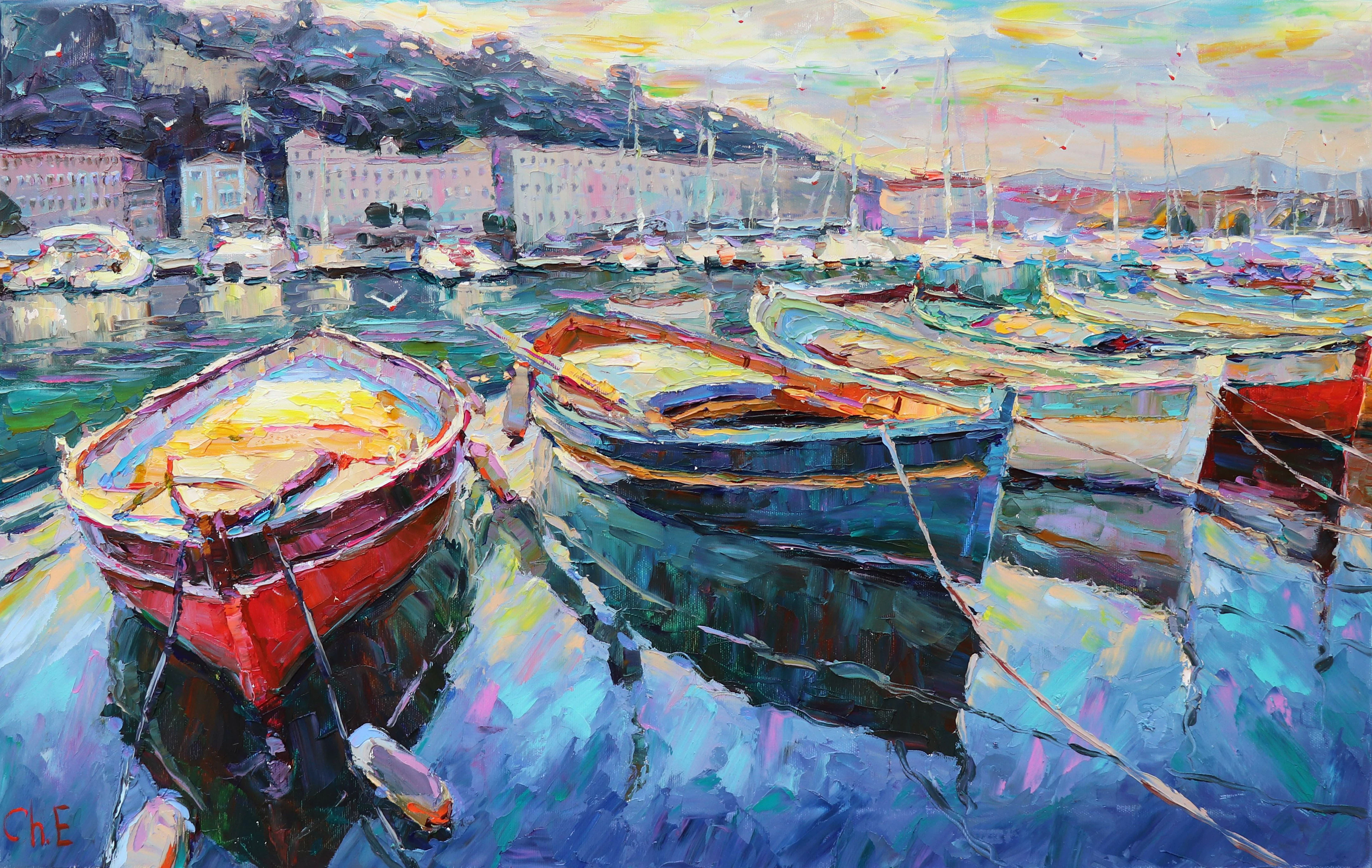 ""Boats at the pier"" - Evgeny Chernyakovsky