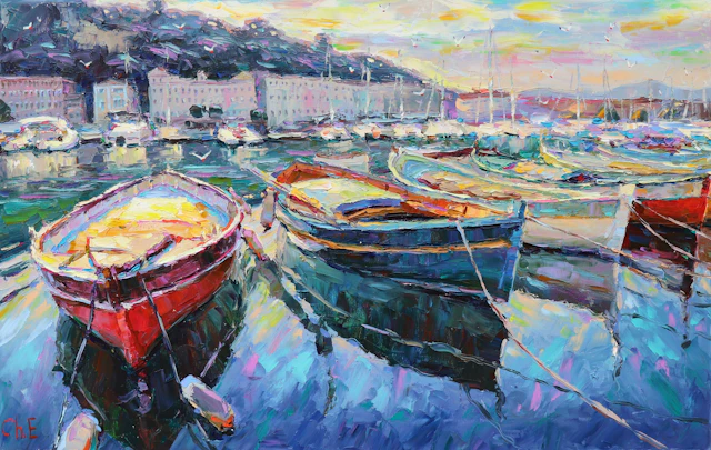 ""Boats at the pier"" - Evgeny Chernyakovsky