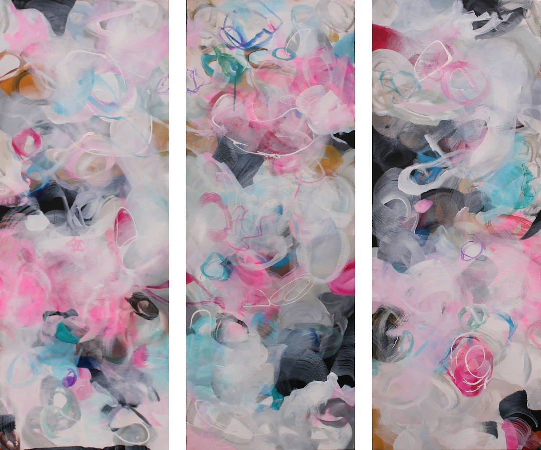 XXL PINK TWILIGHT TRIPTYCH 90 X 80CM - Susan Wooler