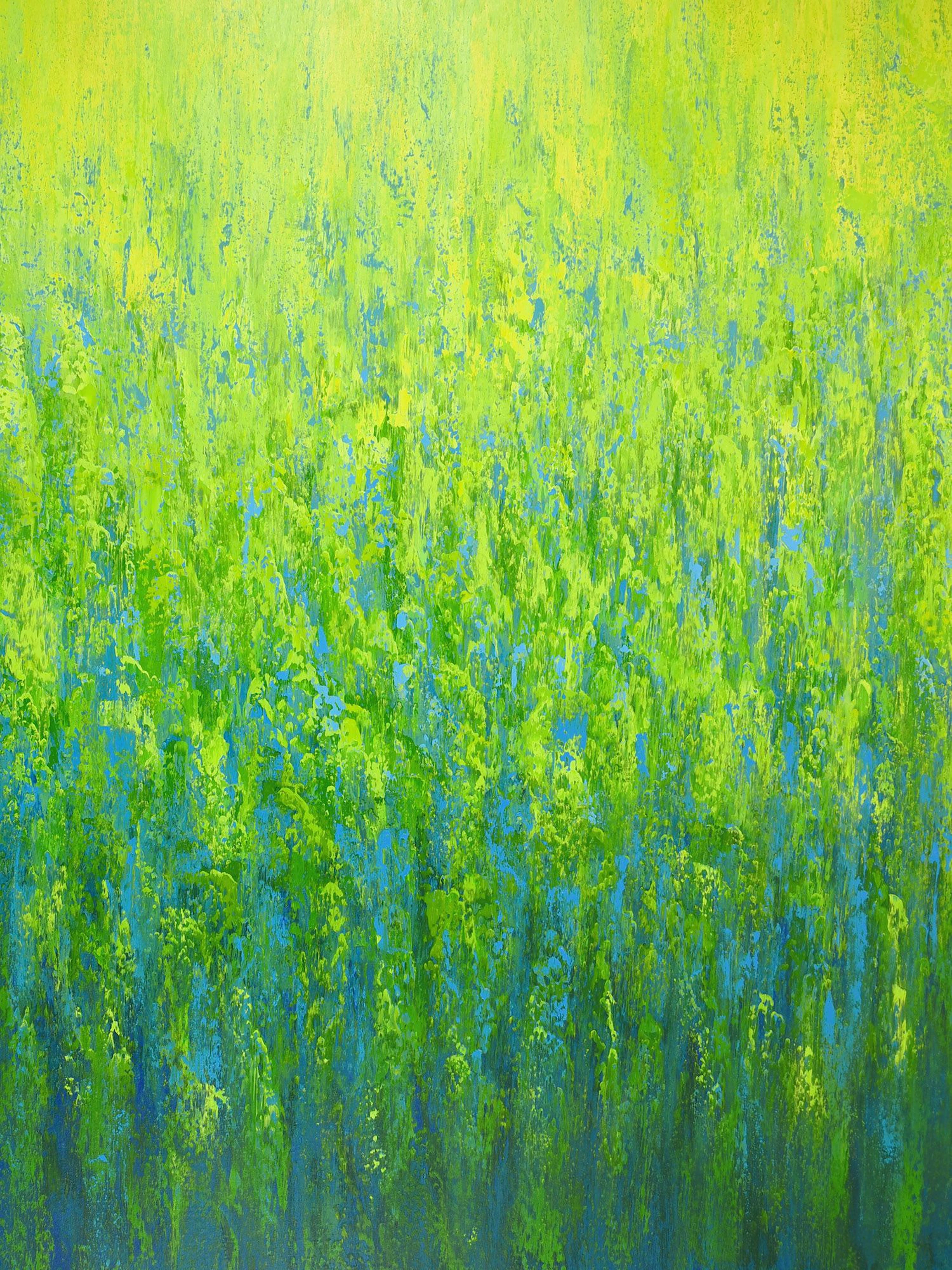 Green Cascade - Textured Nature Abstract - Suzanne Vaughan
