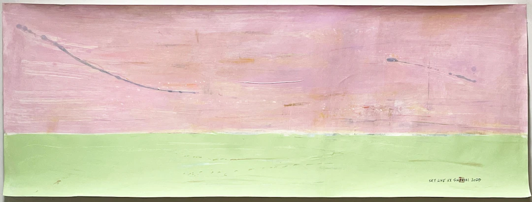 SkyLine. XX Abstract pink/green pastel painting - Sia aryai