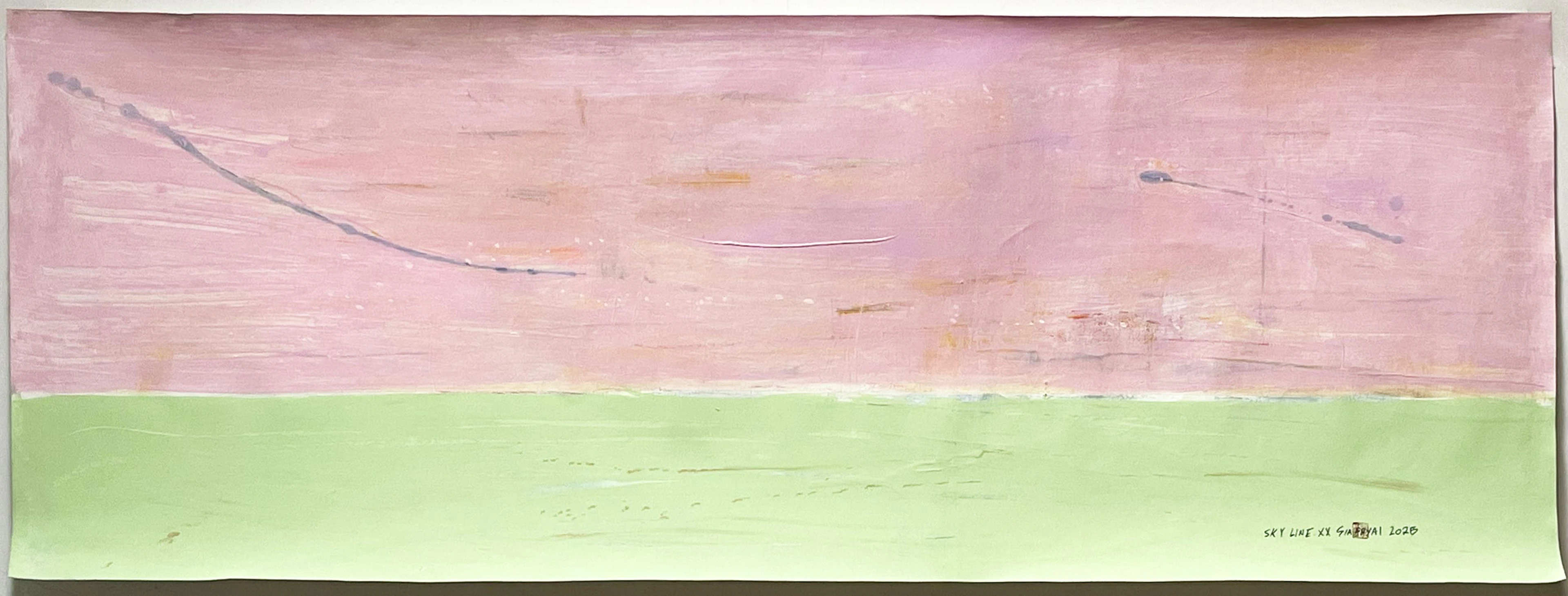 SkyLine. XX Abstract pink/green pastel painting - Sia aryai