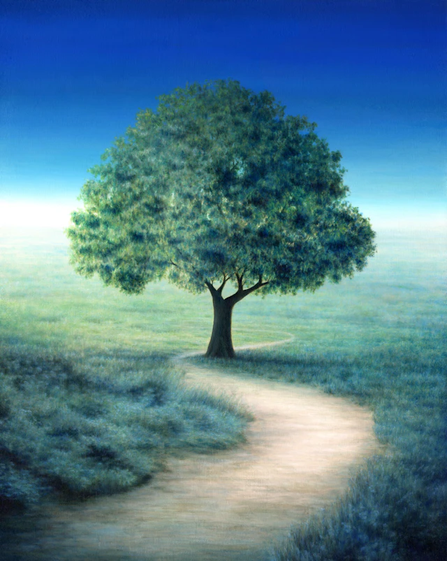 Landscape with Tree and Path Dawn Nature Peace - Marlene Llanes