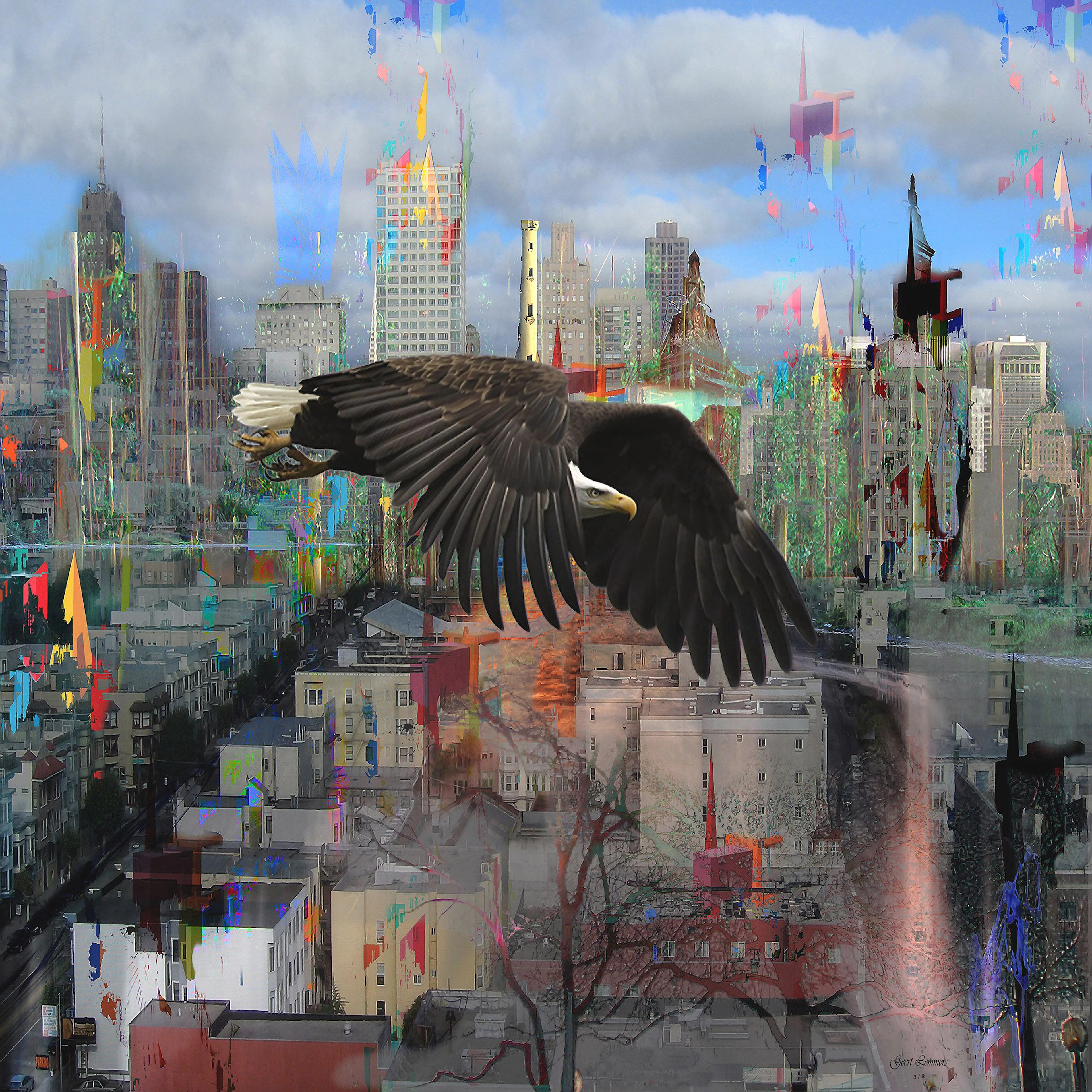 Cityscape with distrustful bird - geert lemmers