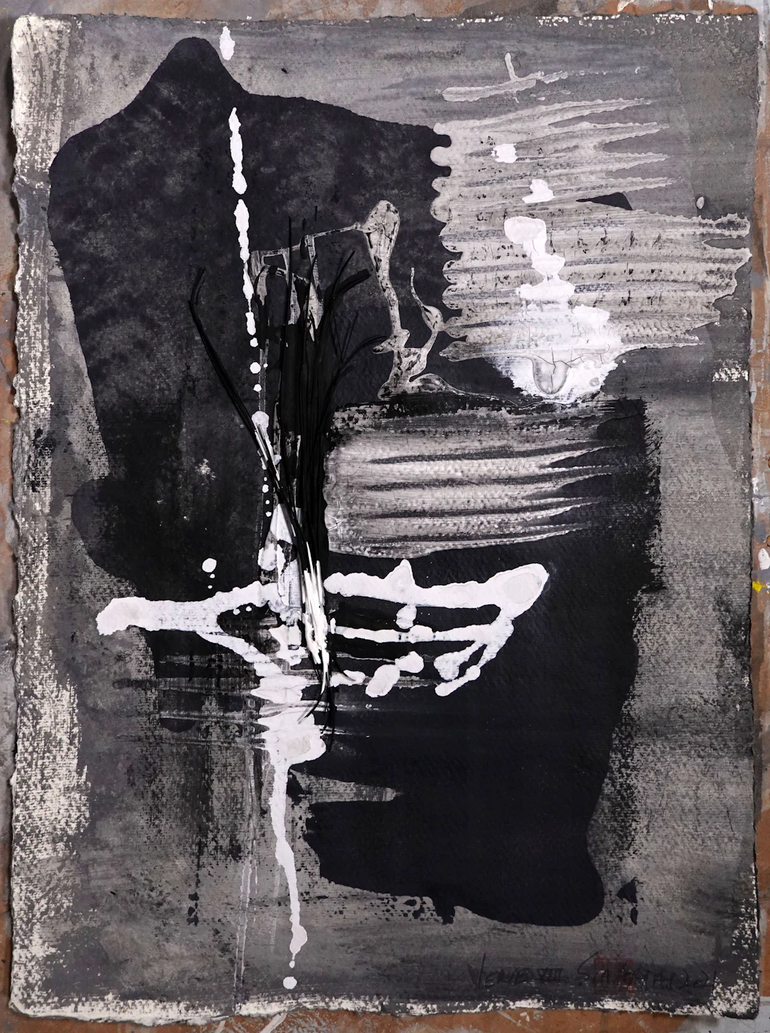 Verve.VIII Framed abstract blak&white painting - Sia aryai