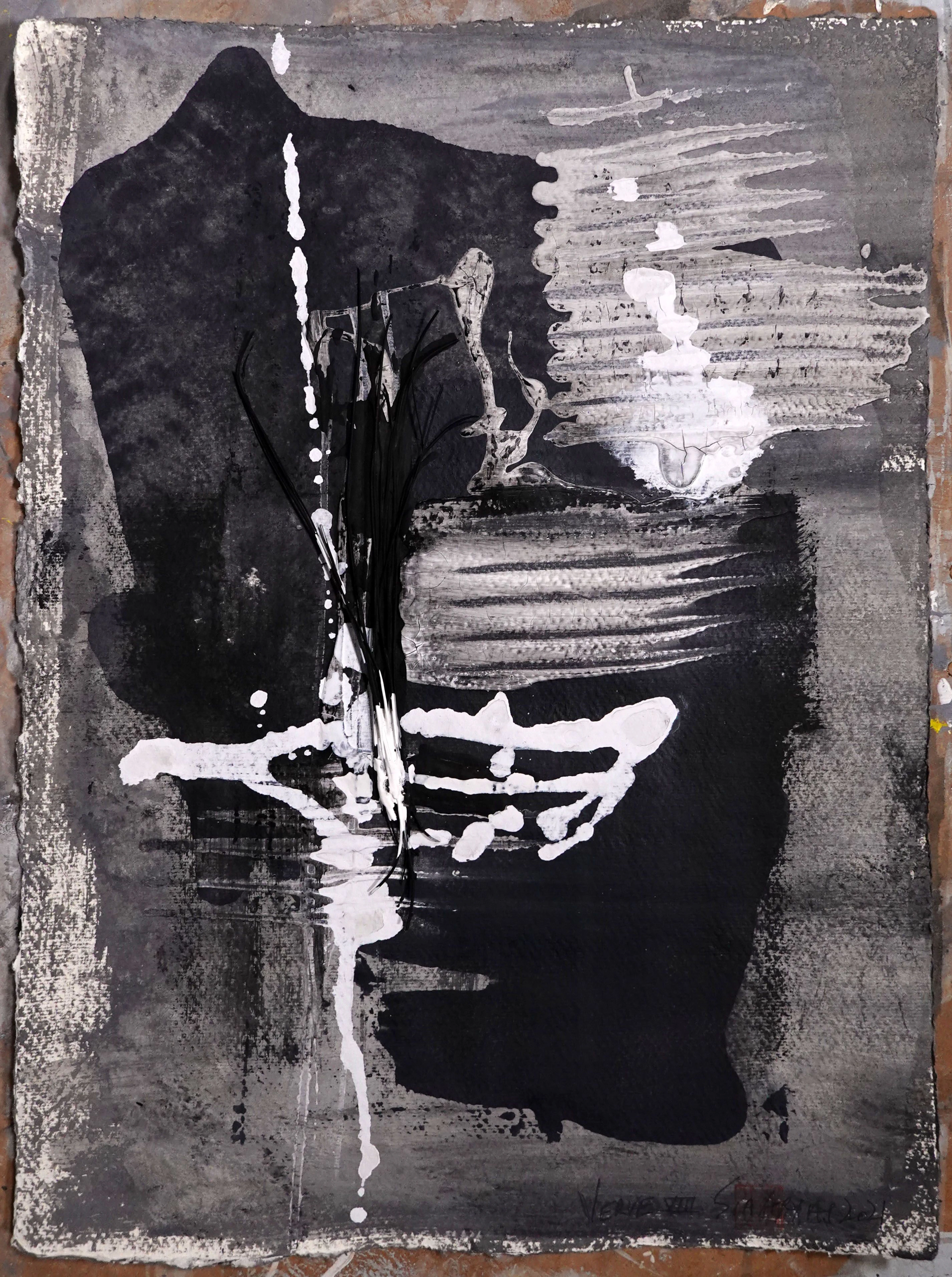 Verve.VIII Framed abstract blak&white painting - Sia aryai
