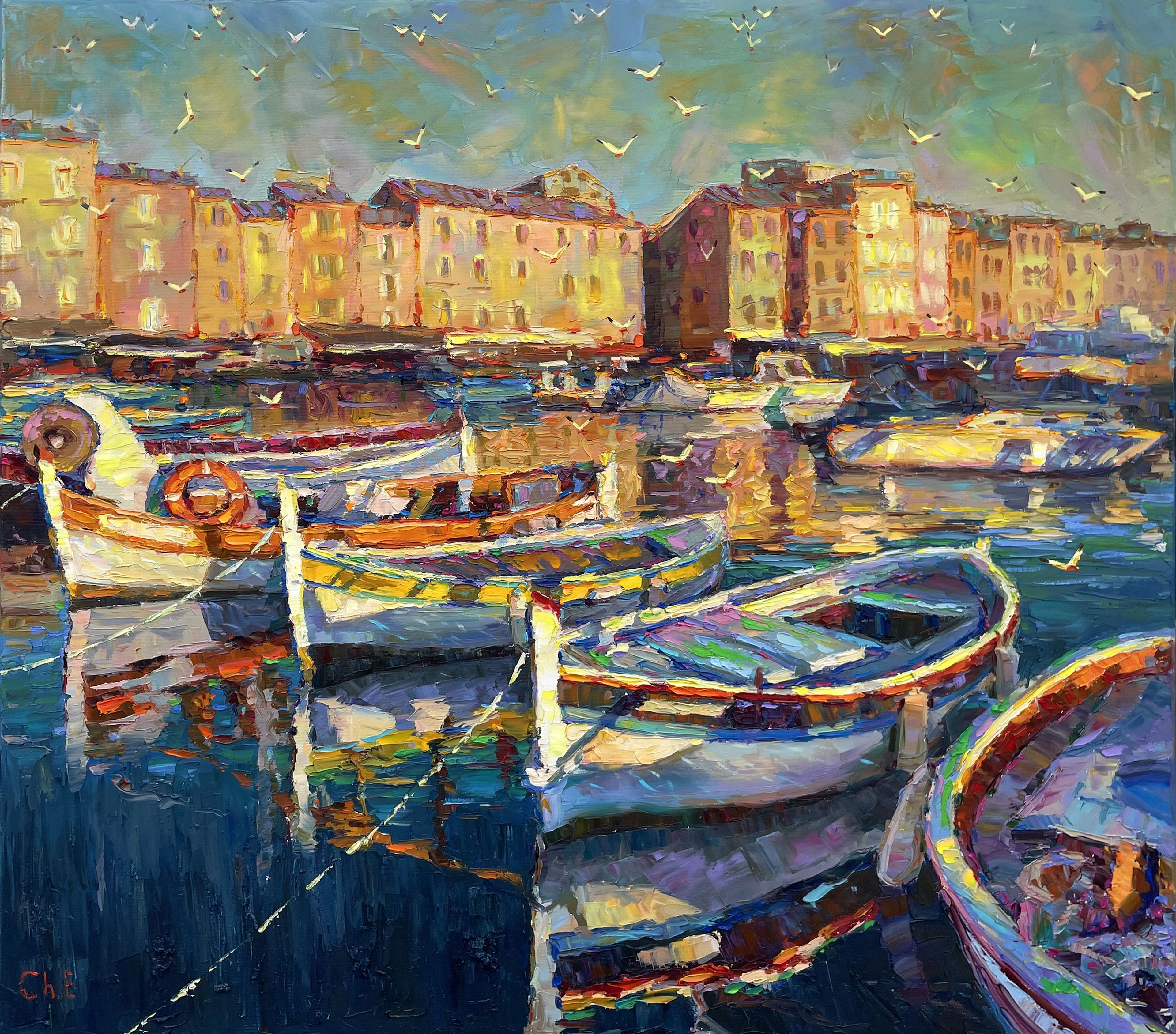 ""Boats at the pier"" - Evgeny Chernyakovsky