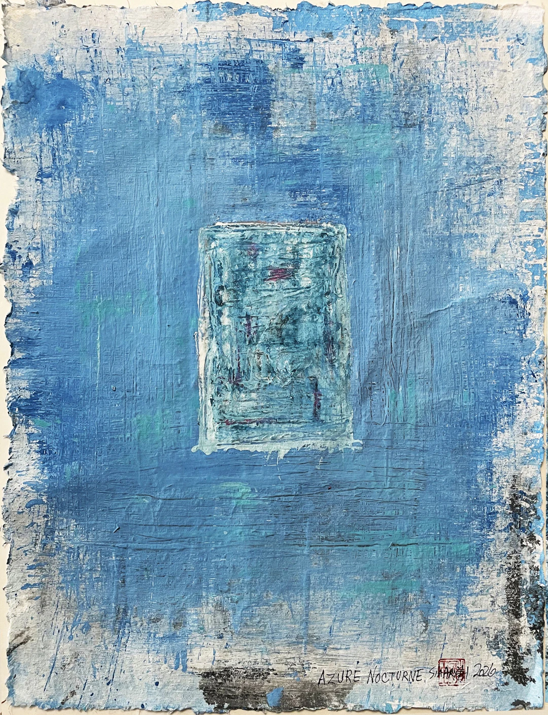 Azure Nocturne Framed abostract blue painting - Sia aryai