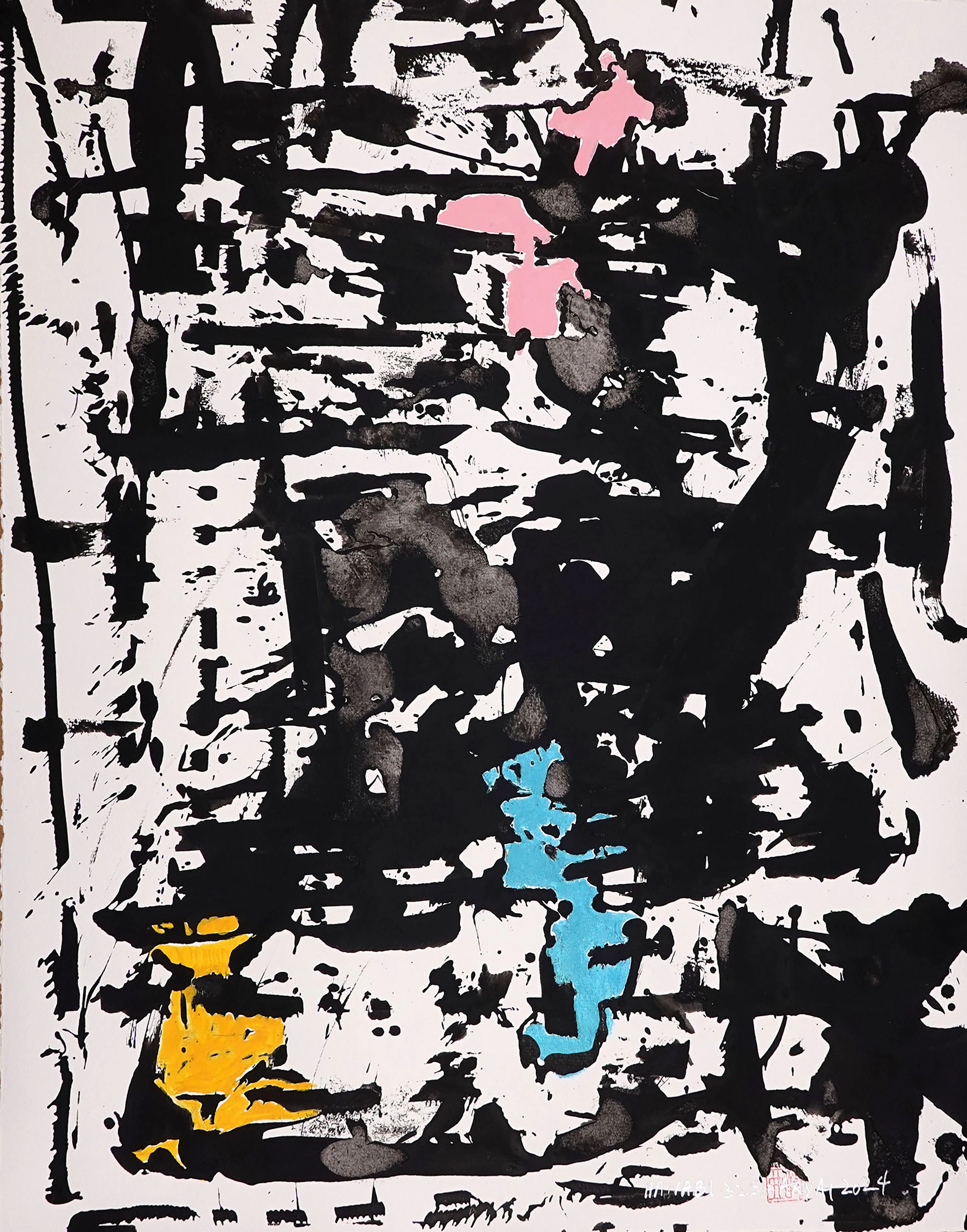 Hanabi. 32 White framed abstract painting - Sia aryai