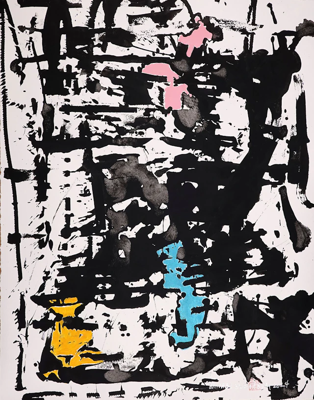 Hanabi. 32 White framed abstract painting - Sia aryai