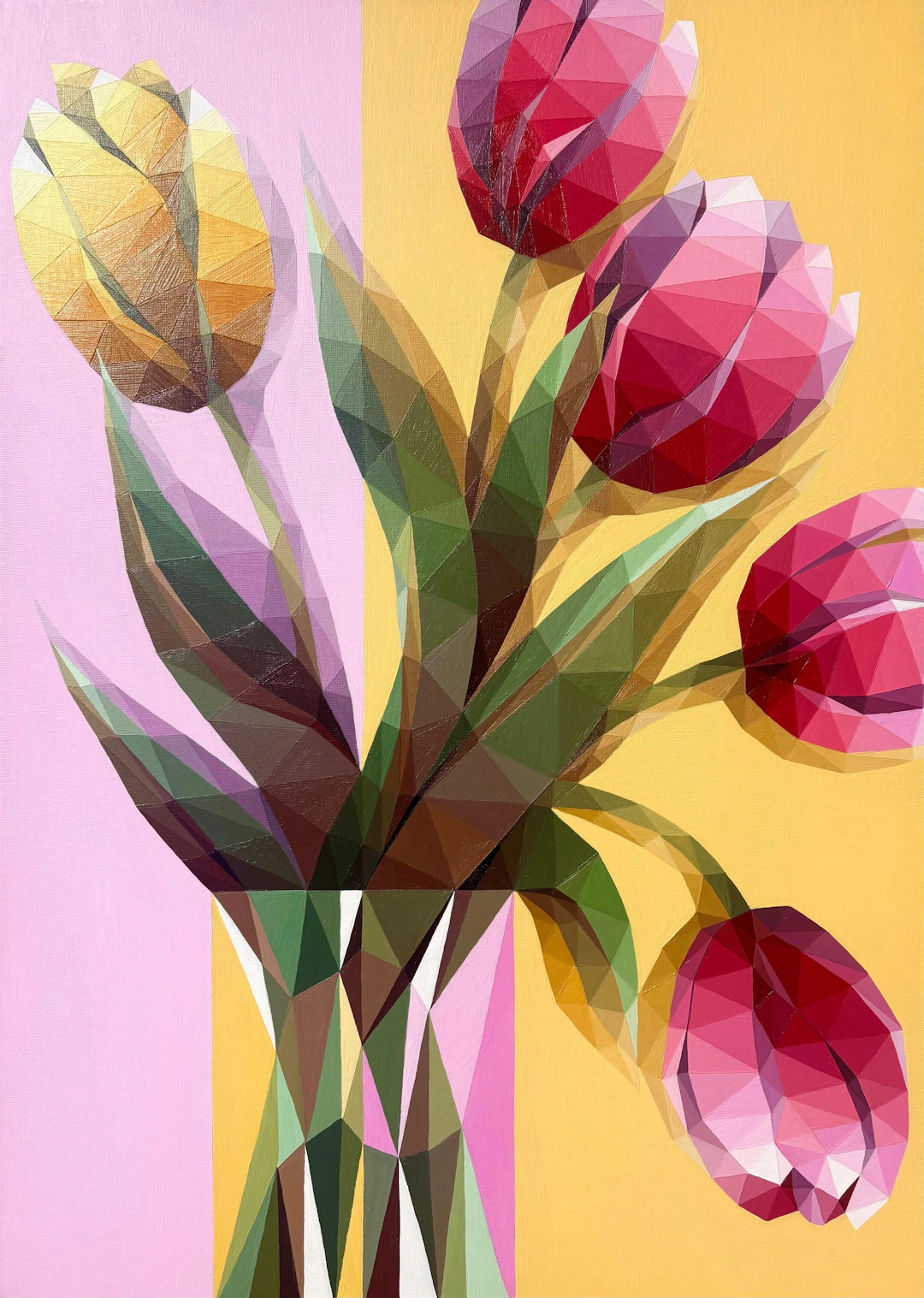 GEOMETRIC PINK AND YELLOW TULIPS - Maria Tuzhilkina