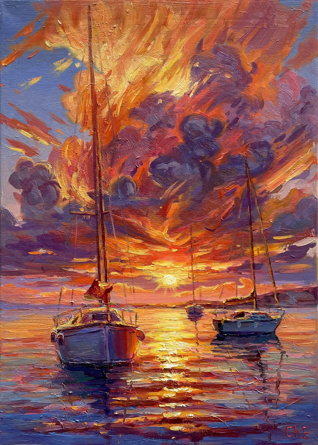 ""Sunset by the Sea"" - Evgeny Chernyakovsky