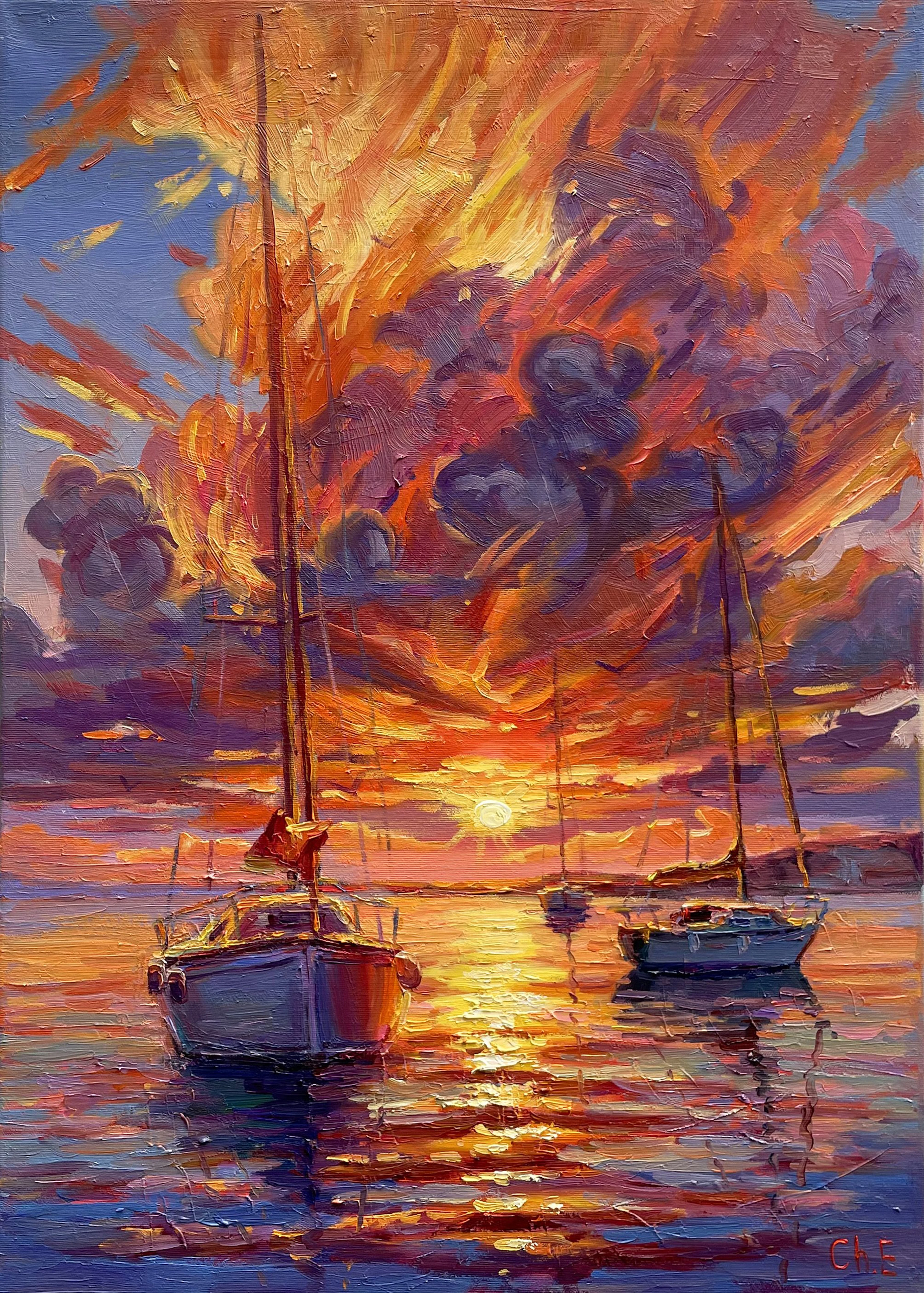 ""Sunset by the Sea"" - Evgeny Chernyakovsky