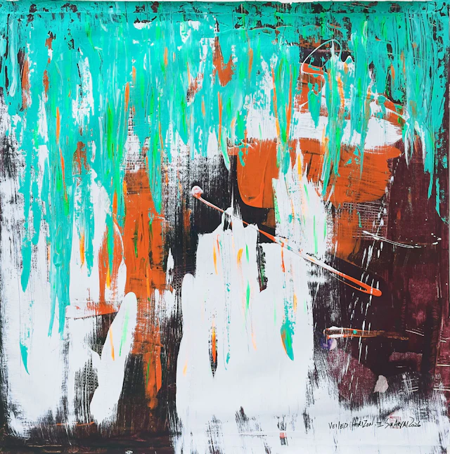 Veild Horizon. II Surreal orange green painting - Sia aryai