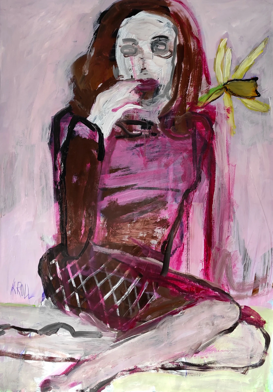 Woman with flower - Barbara Kroll