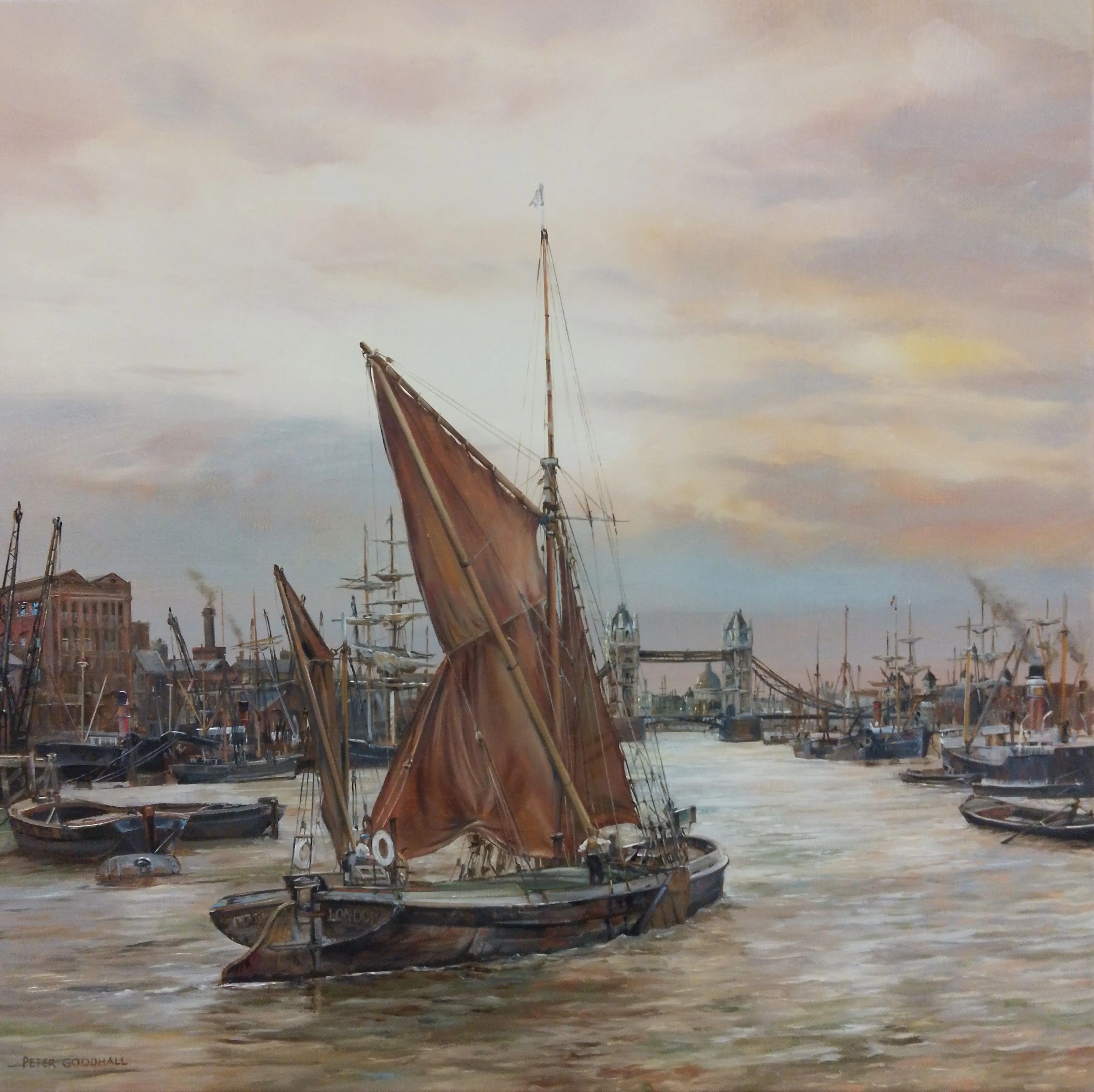 SHIPPING ON THE RIVER THAMES LONDON c.1900 - PETER GOODHALL