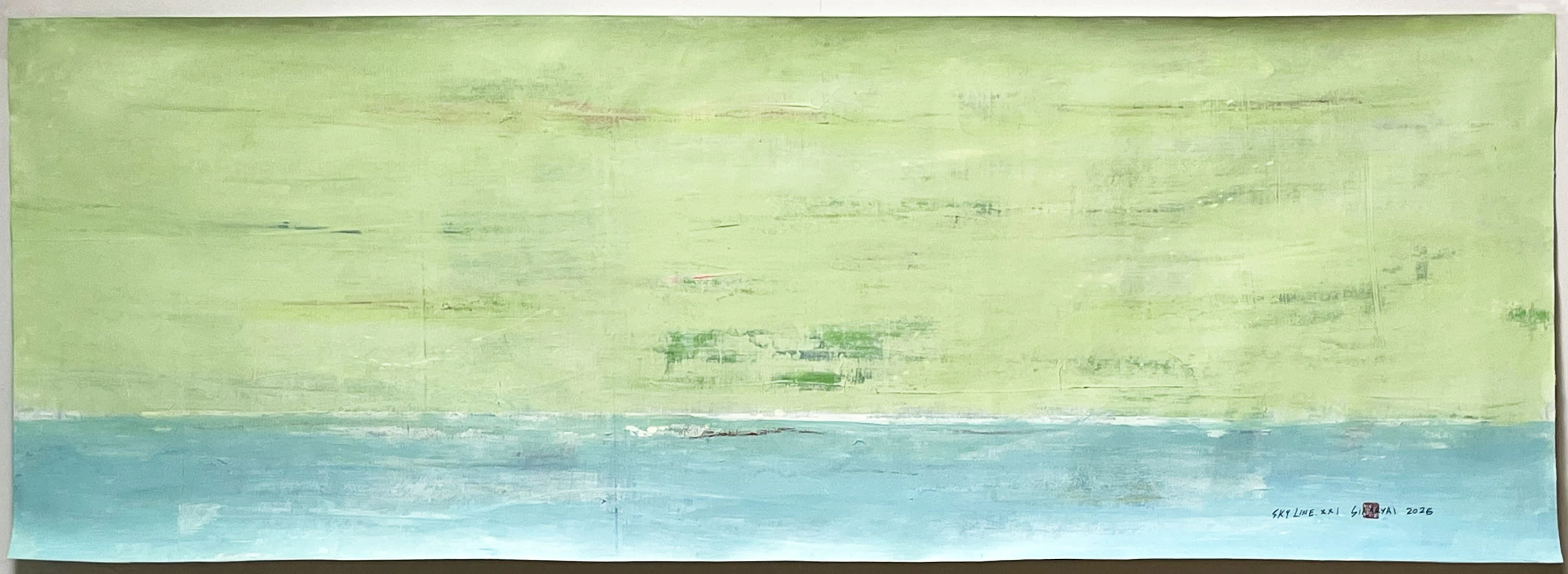 SkyLine. XXI Abstract green/blue pastel painting - Sia aryai