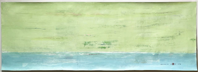 SkyLine. XXI Abstract green/blue pastel painting - Sia aryai