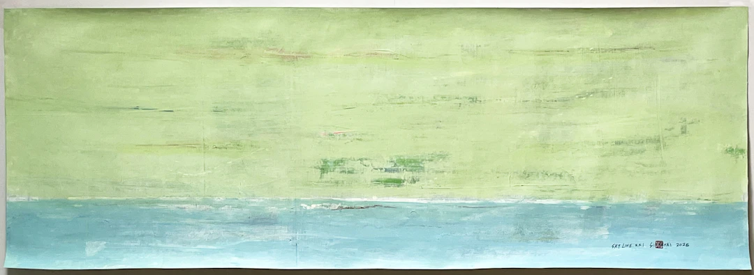 SkyLine. XXI Abstract green/blue pastel painting - Sia aryai
