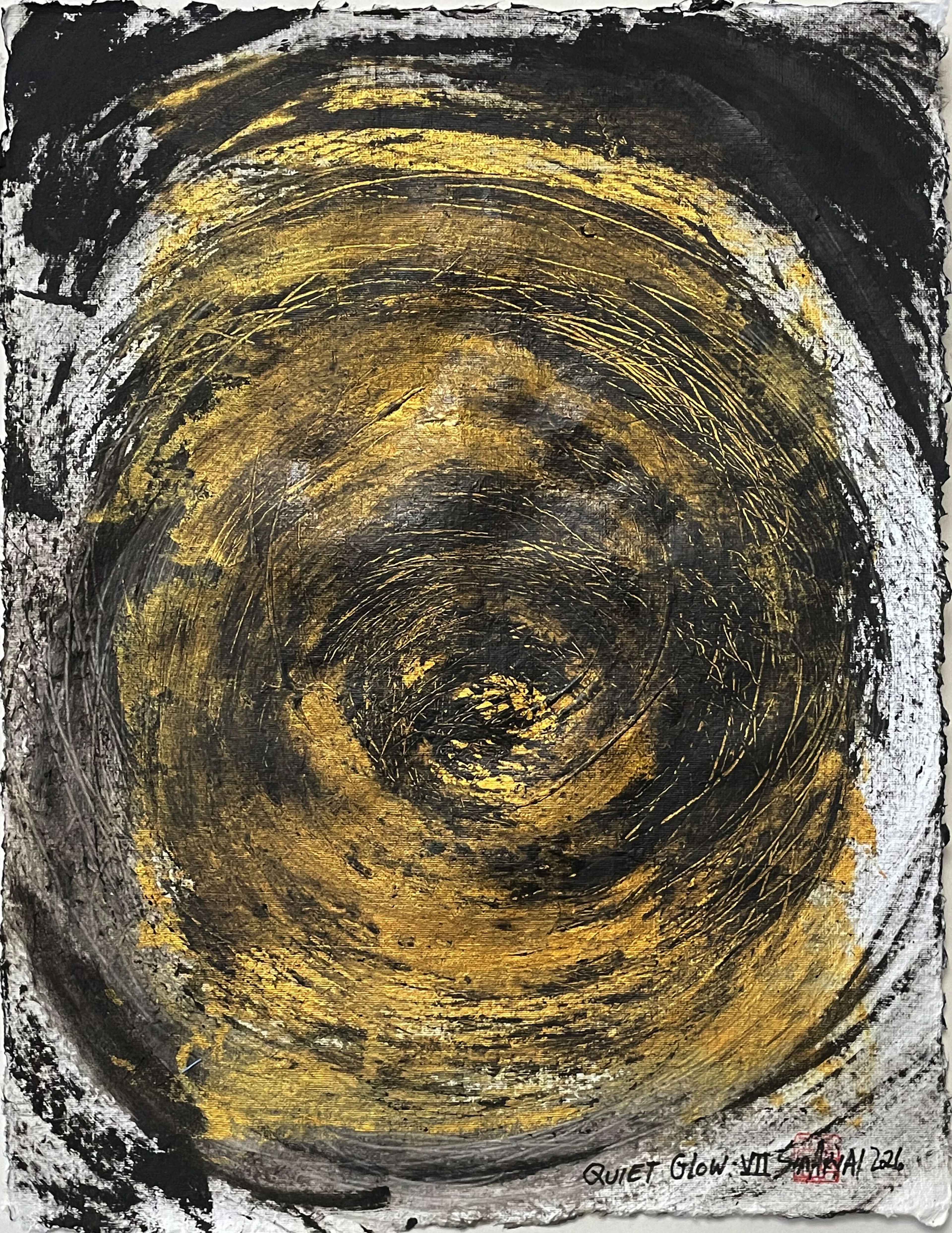 Quiet Glow.VII gold leaf framed radiant painting - Sia aryai