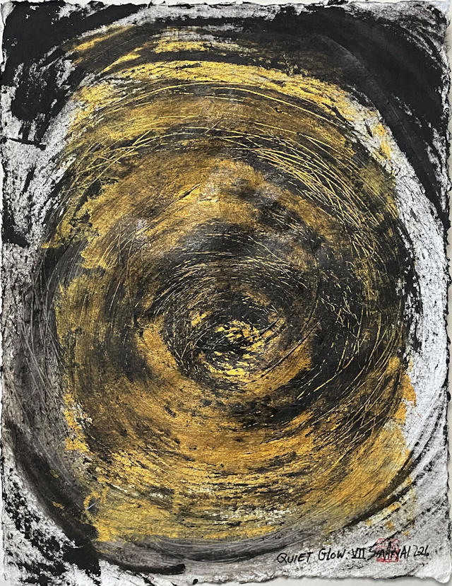 Quiet Glow.VII gold leaf framed radiant painting - Sia aryai