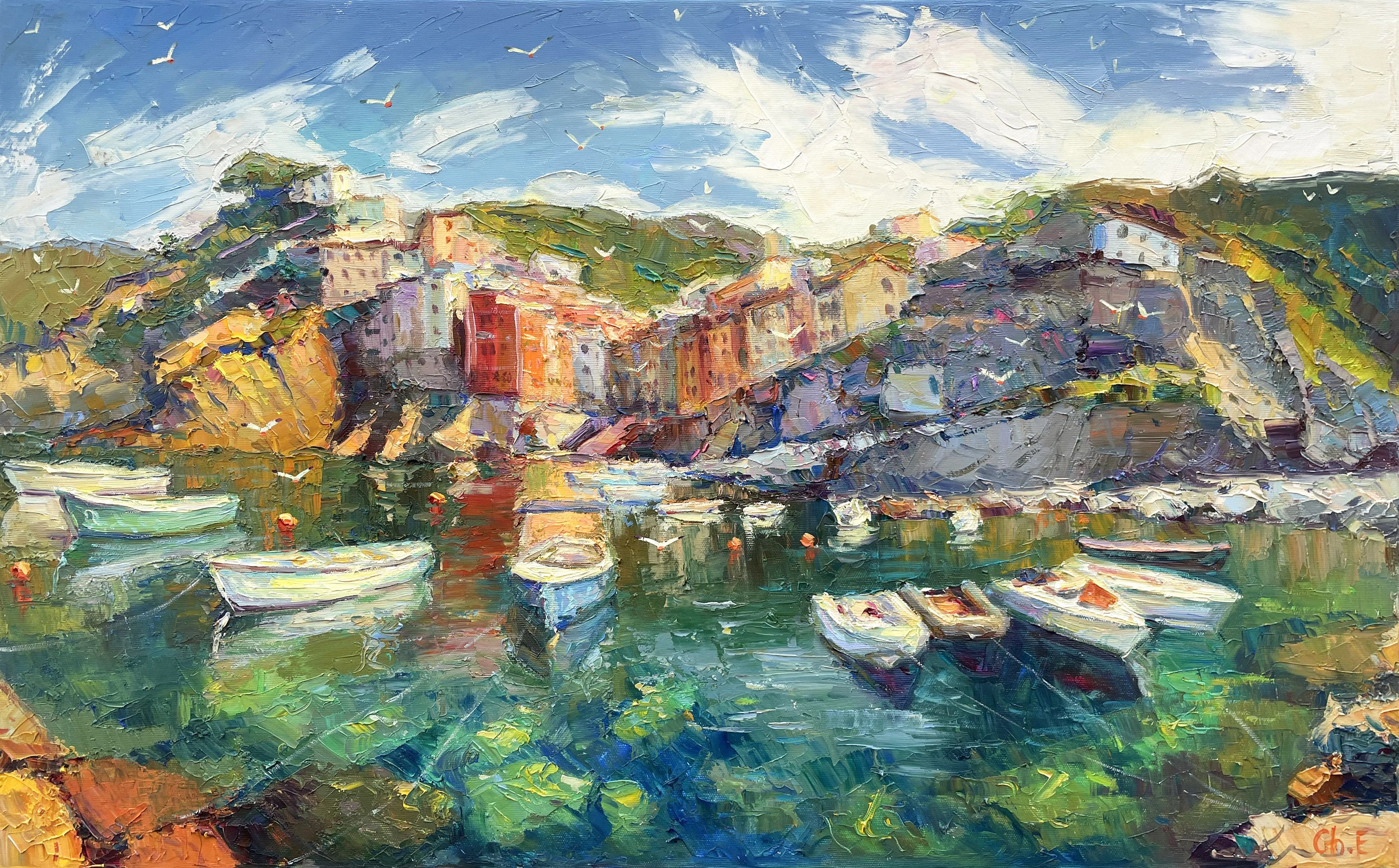 Boats at the pier - Evgeny Chernyakovsky
