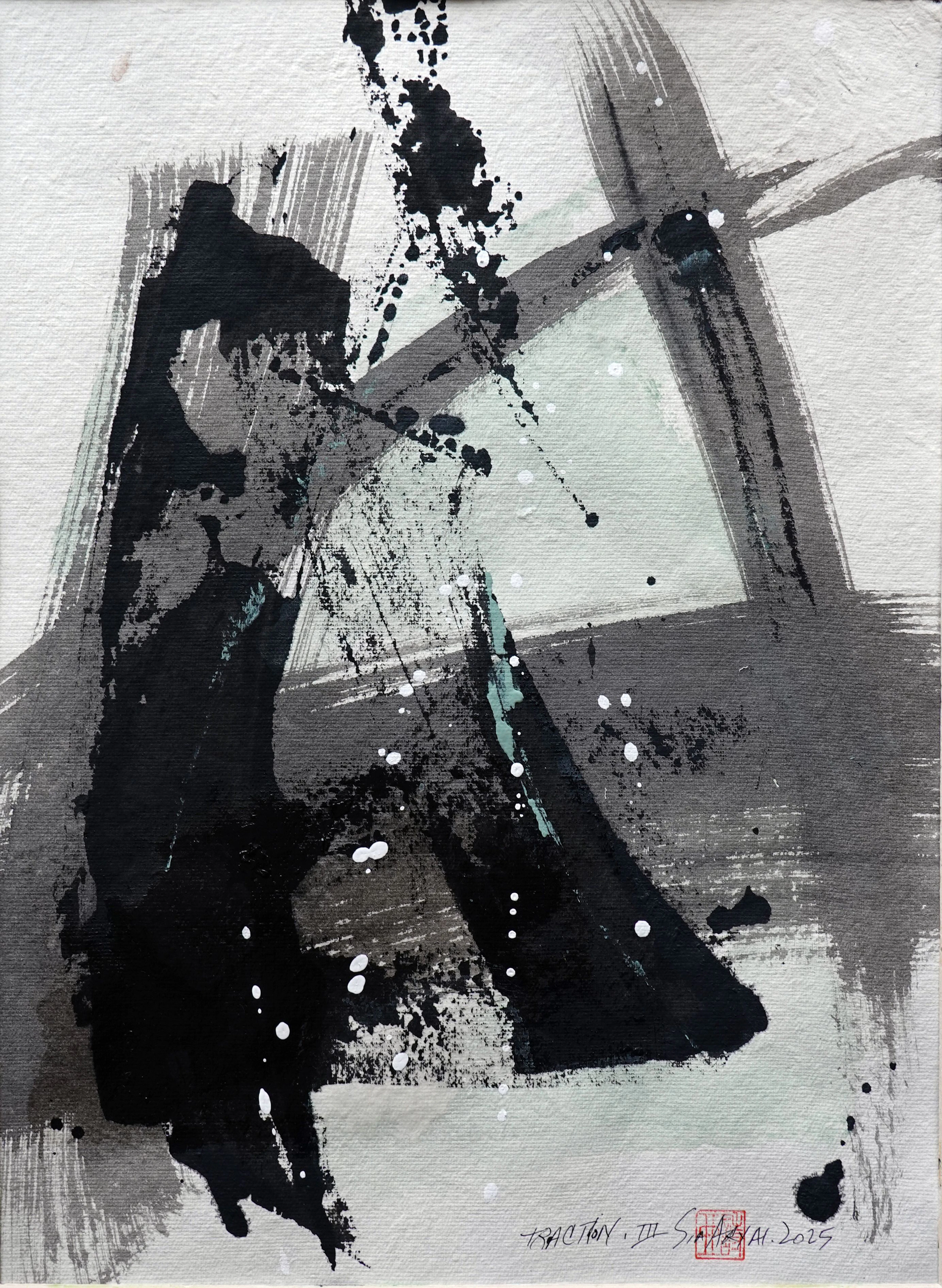 TRACTION. III Framed black strokes painting - Sia aryai
