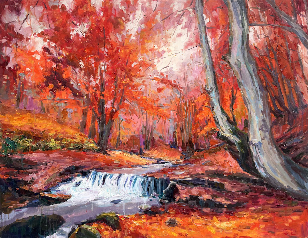 river in autumn forest - Evgeny Chernyakovsky