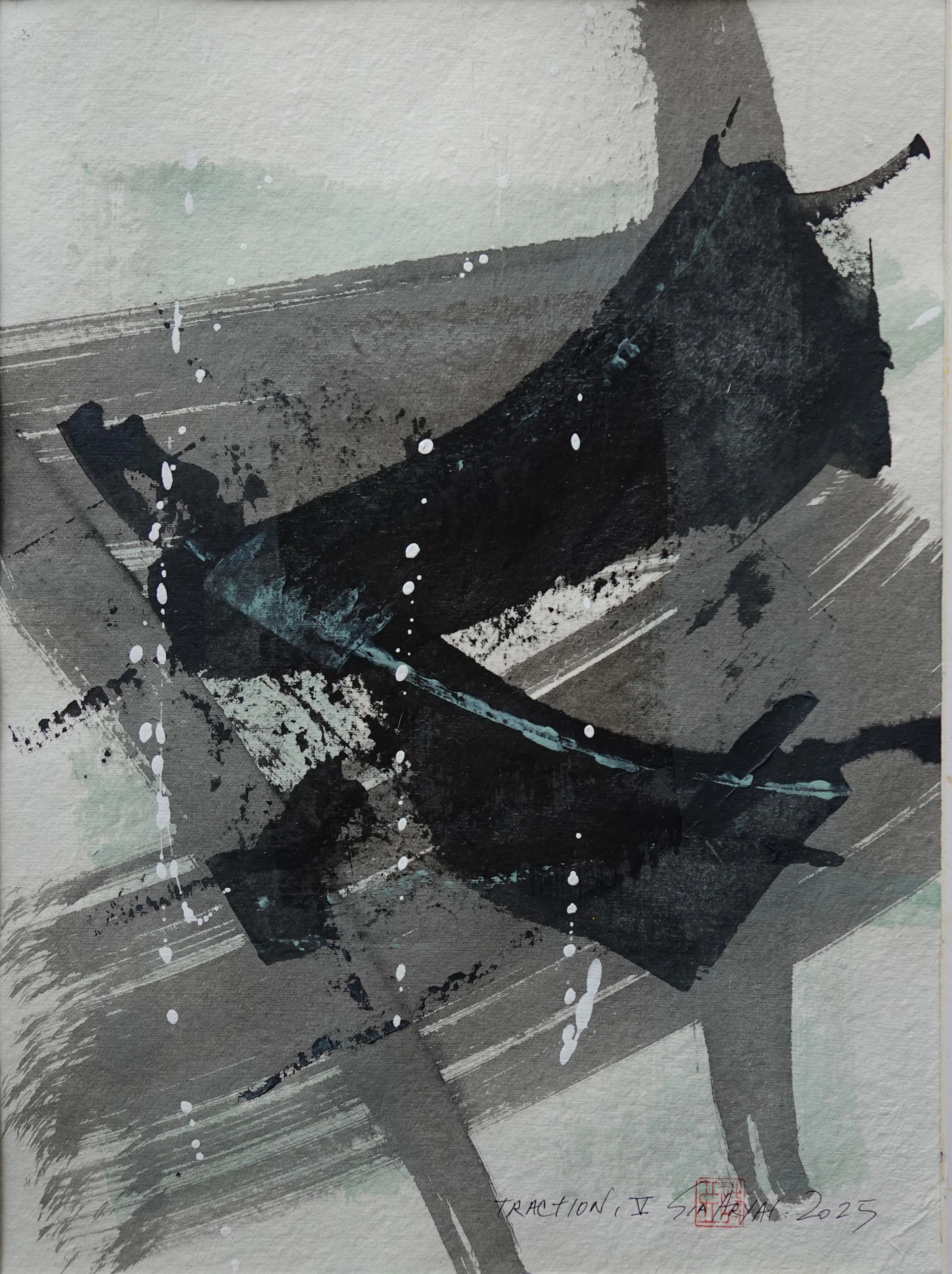 TRACTION. V framed minimal abstract painting - Sia aryai