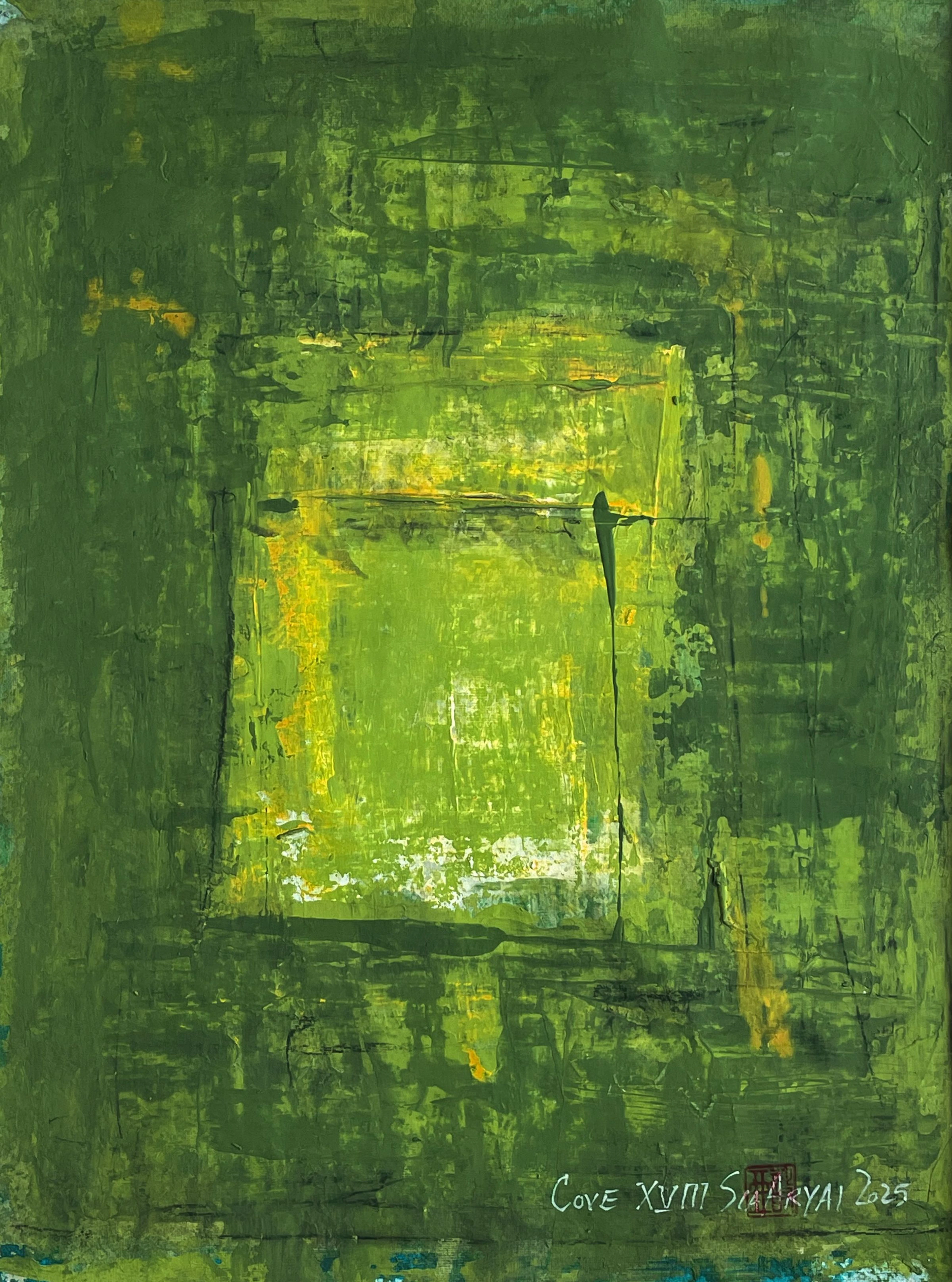 Cove. XVIII White framed abstract shades of green - Sia aryai