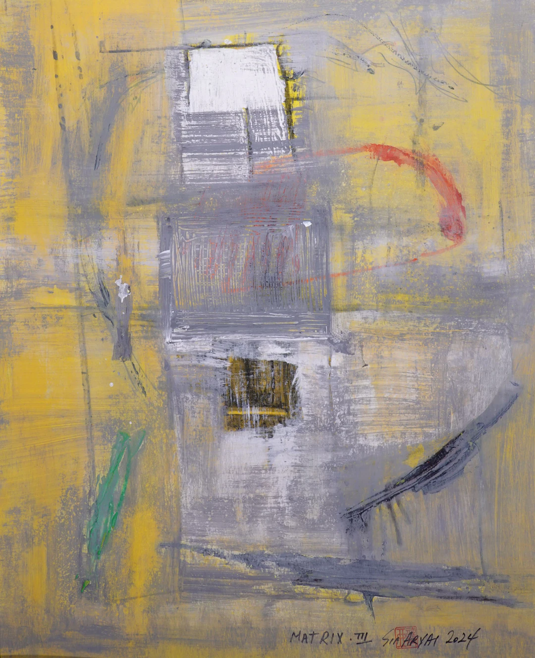 Matrix. III framed surreal yellow painting - Sia aryai