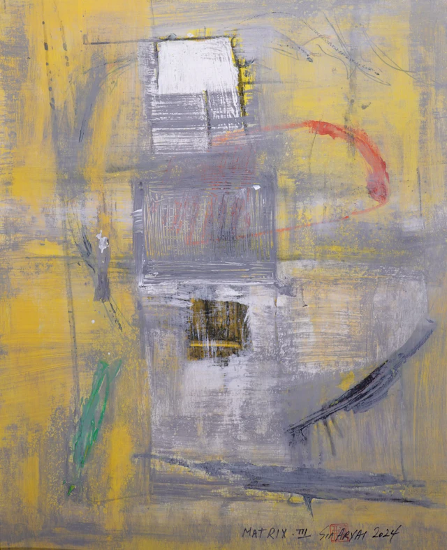 Matrix. III framed surreal yellow painting - Sia aryai