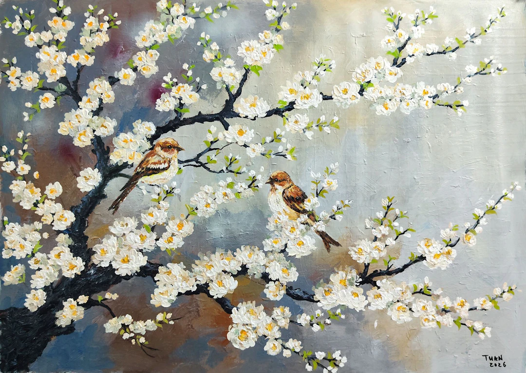 Robins in a Garden of White Flowers - LE ANH TUAN