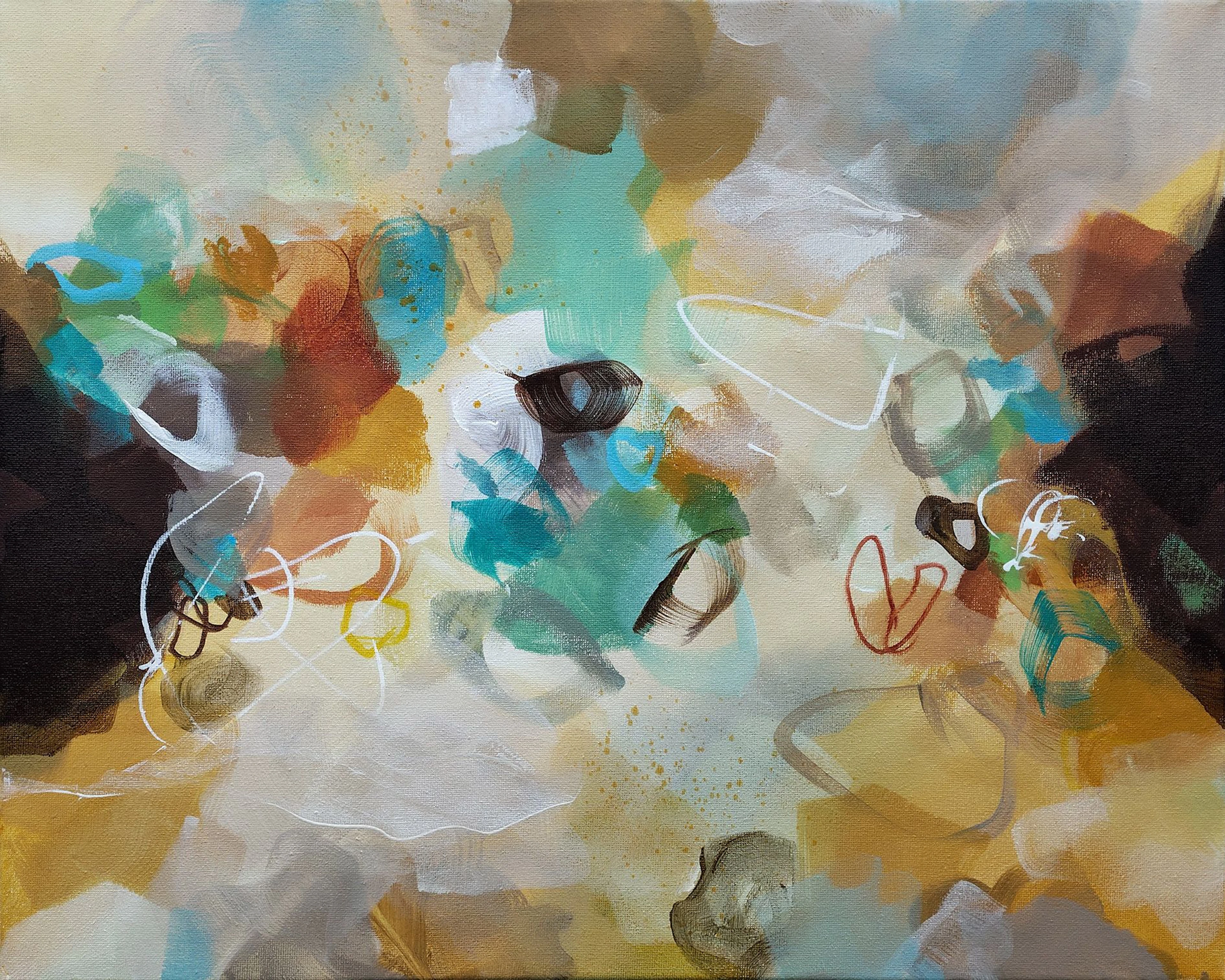Golden Nectar Abstract Painting 50 x 40 cm - Susan Wooler