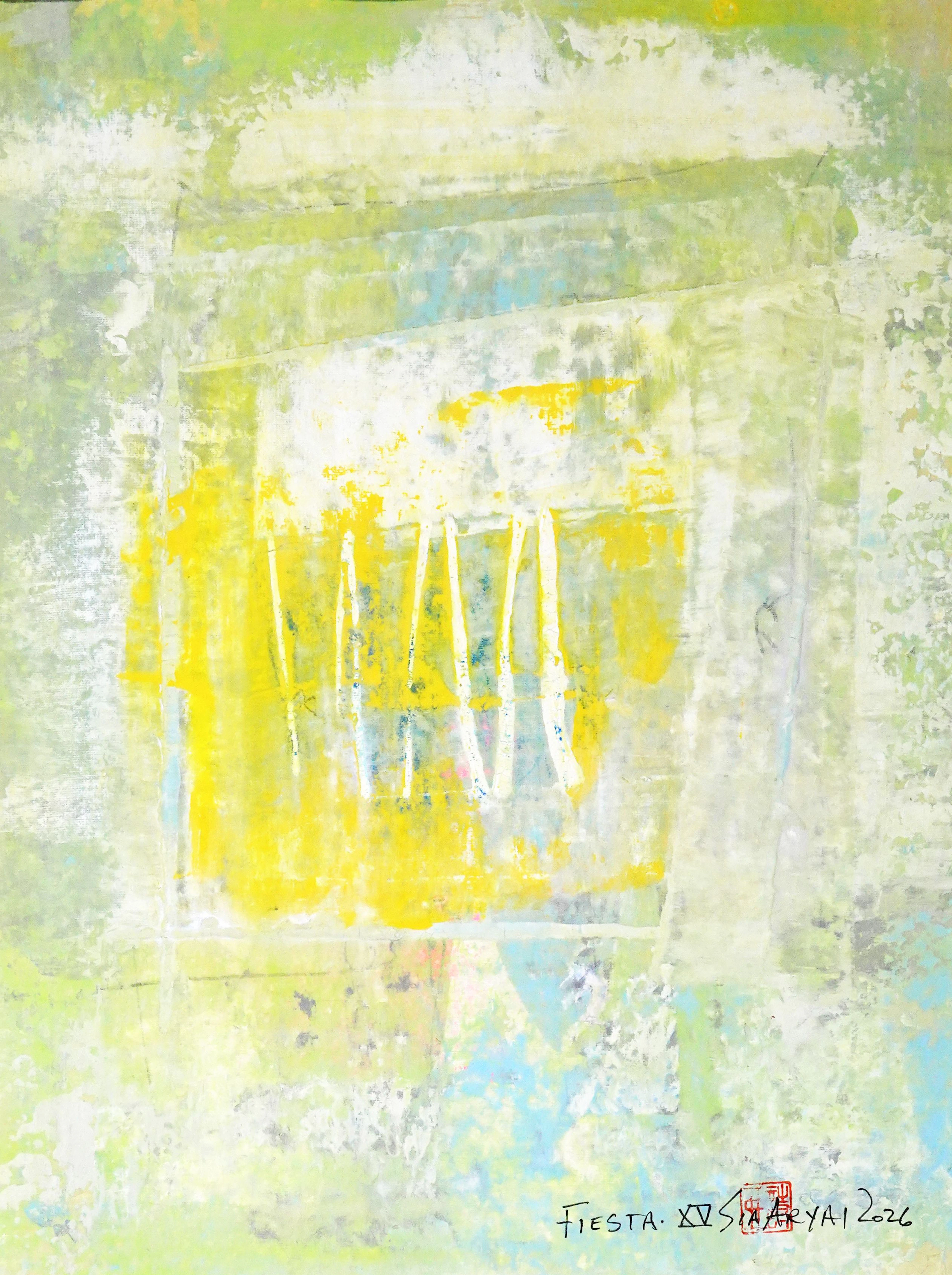 Fiesta. XV Framed modern yellow/green painting - Sia aryai