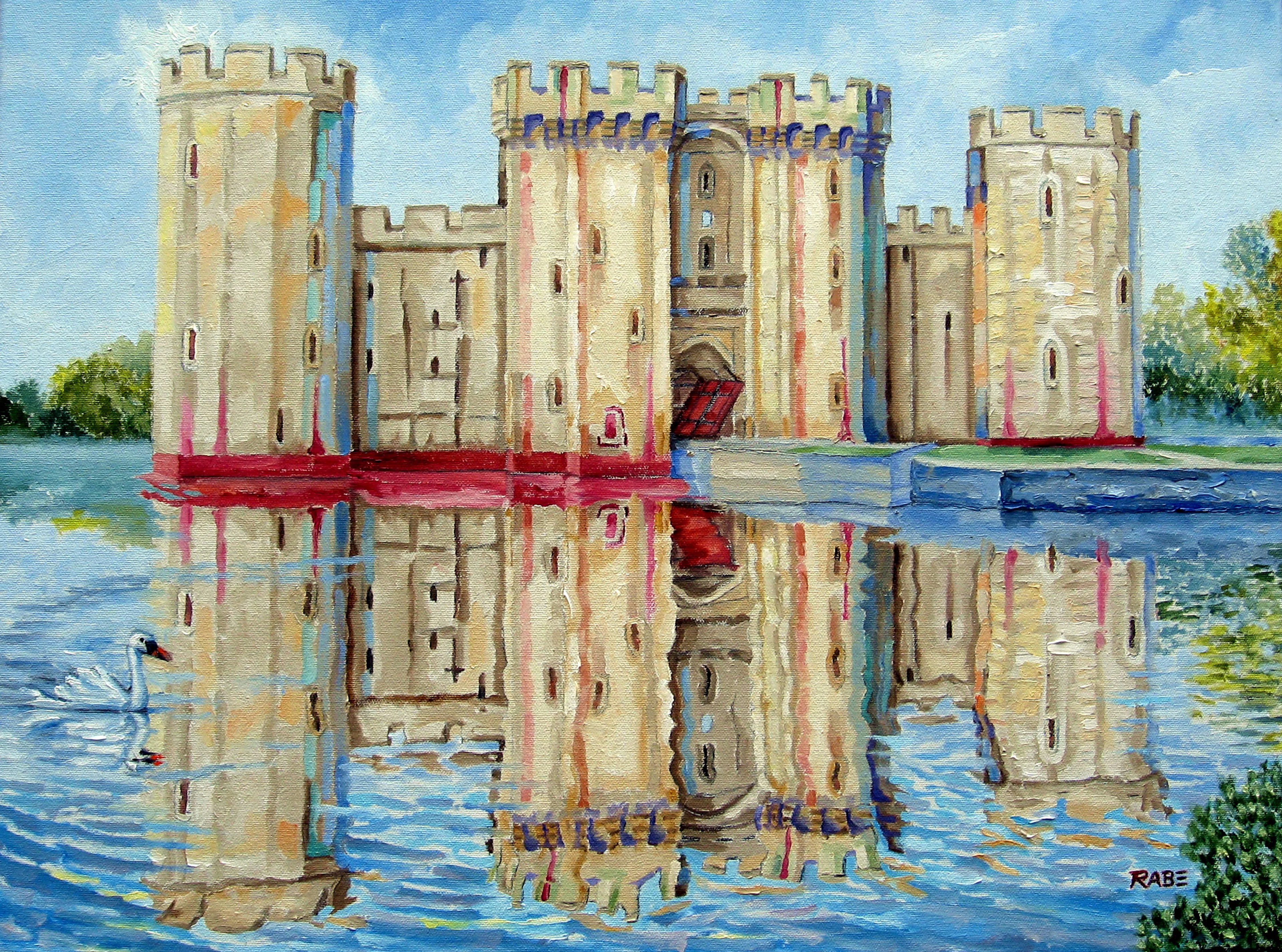 Bodiam Castle - Medieval Fortress Moat and Swan - Mike Rabe