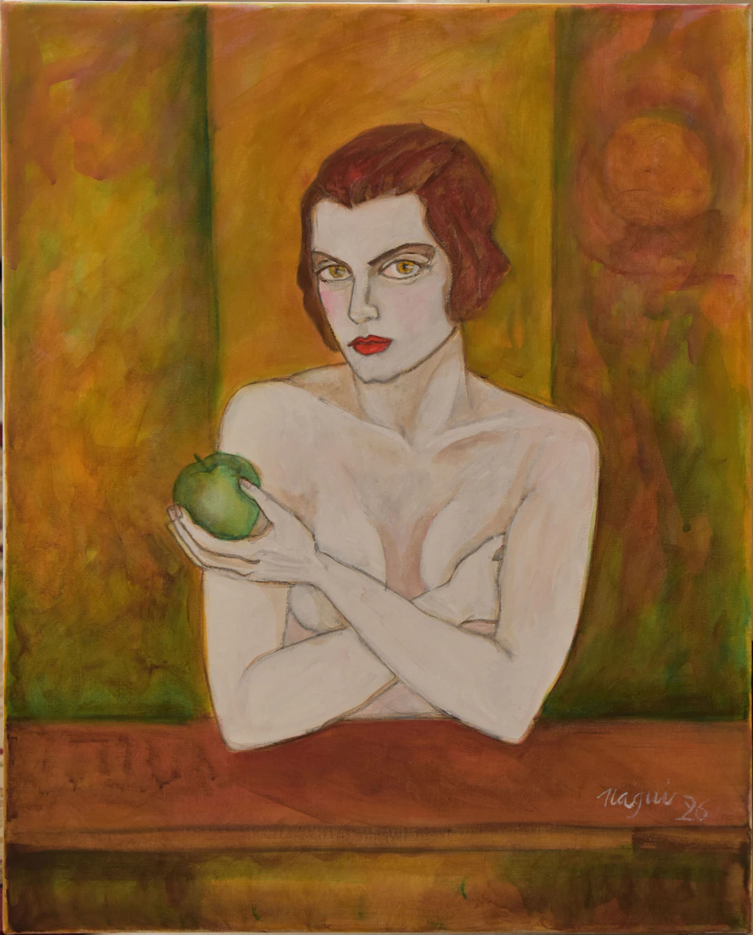 Woman with green apple - NAGUI ACHAMALLAH