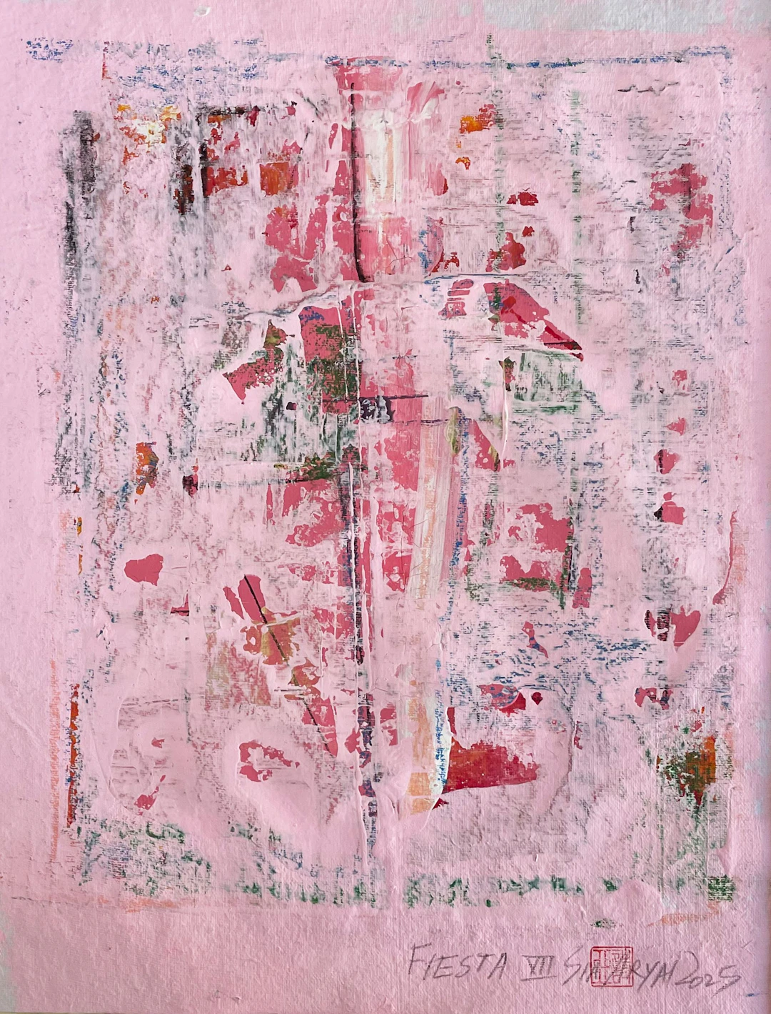 Fiesta. VII Framed modern vibrant pink painting - Sia aryai