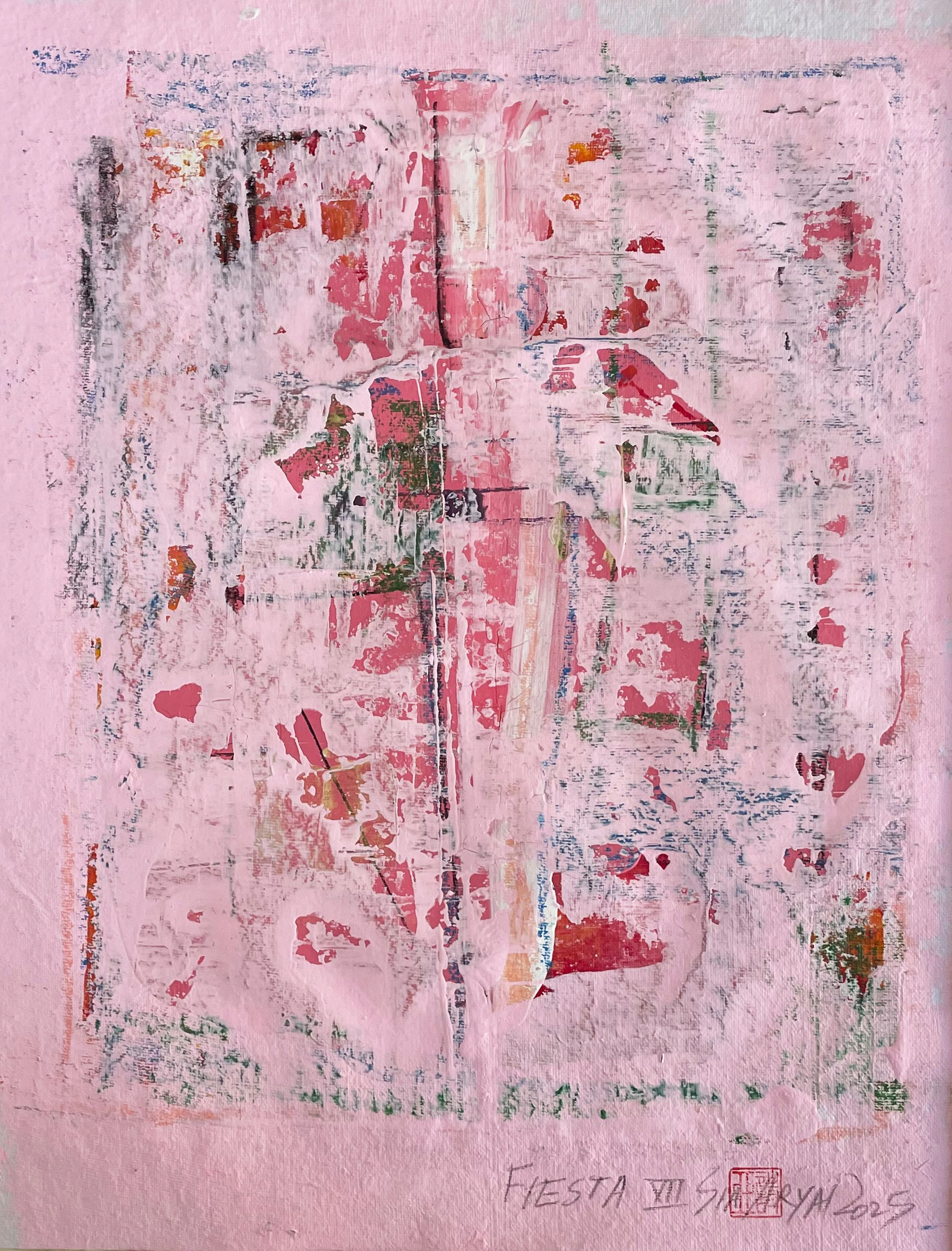 Fiesta. VII Framed modern vibrant pink painting - Sia aryai