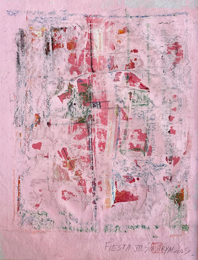 Fiesta. VII Framed modern vibrant pink painting - Sia aryai