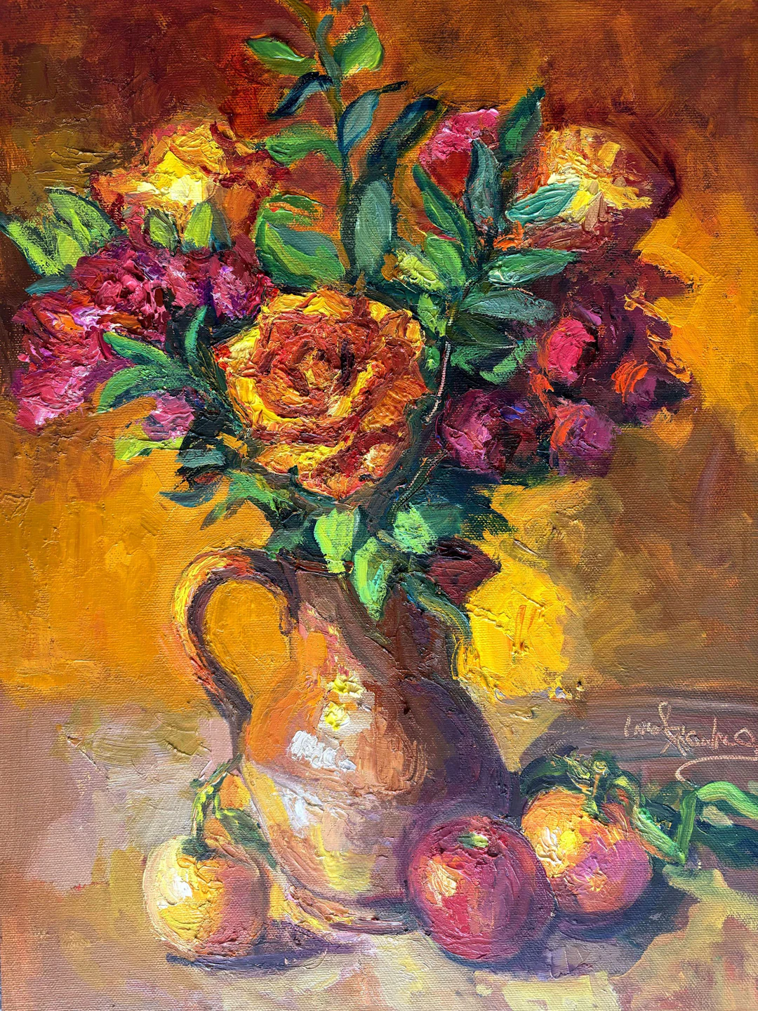 Roses in Terracotta Vase - Carol Steinberg