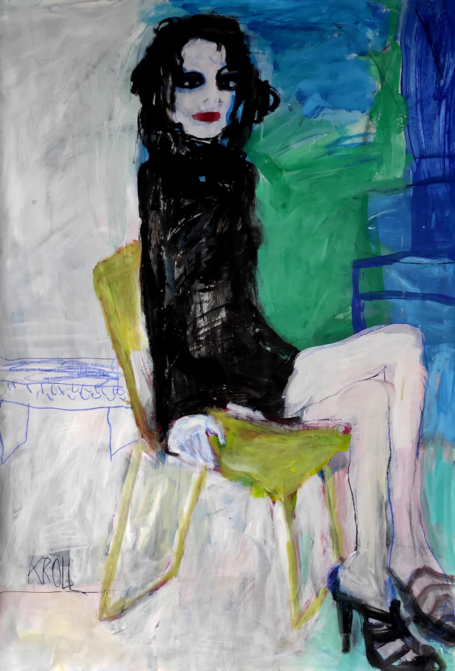 Sitting on yellow chair - Barbara Kroll
