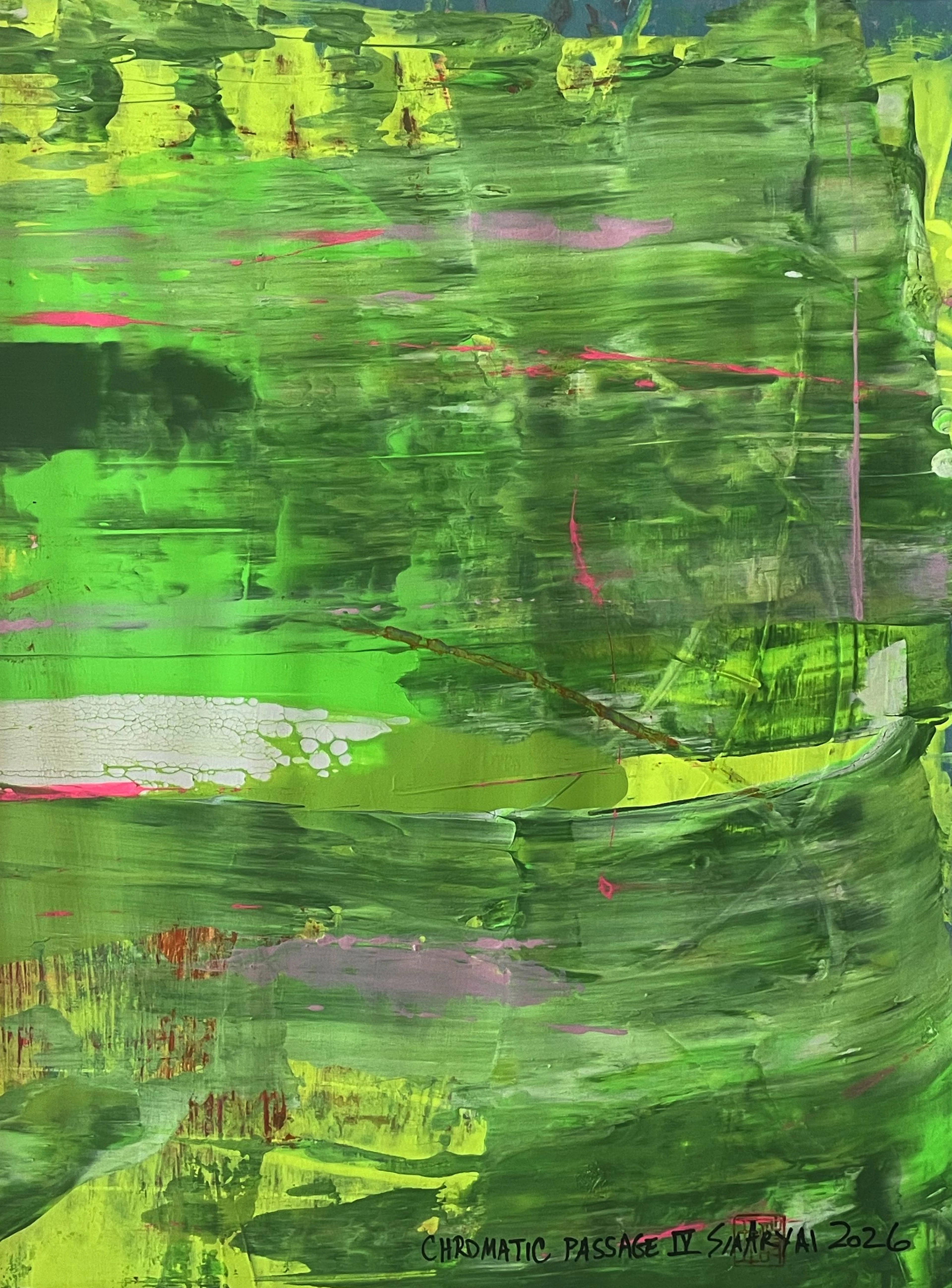 Chromatic Passage. IV Framed neon green painting - Sia aryai
