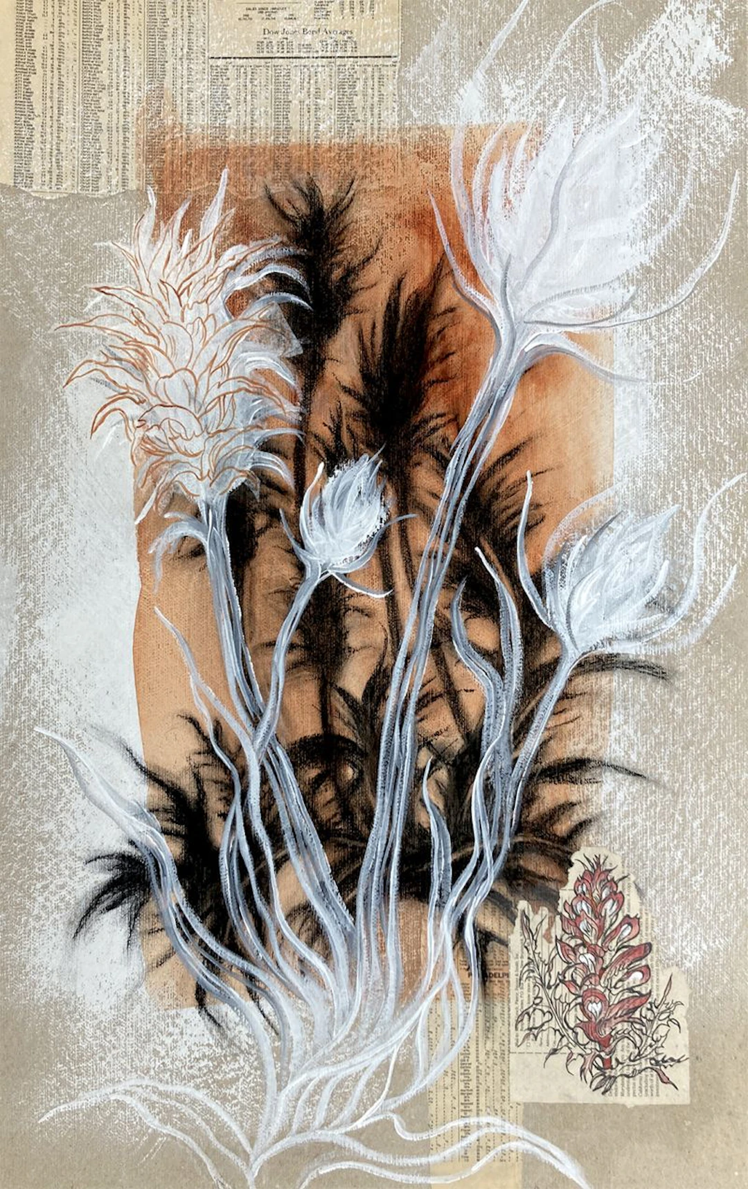 Thistles to Flowers large mixed media drawing - Kathleen Ney