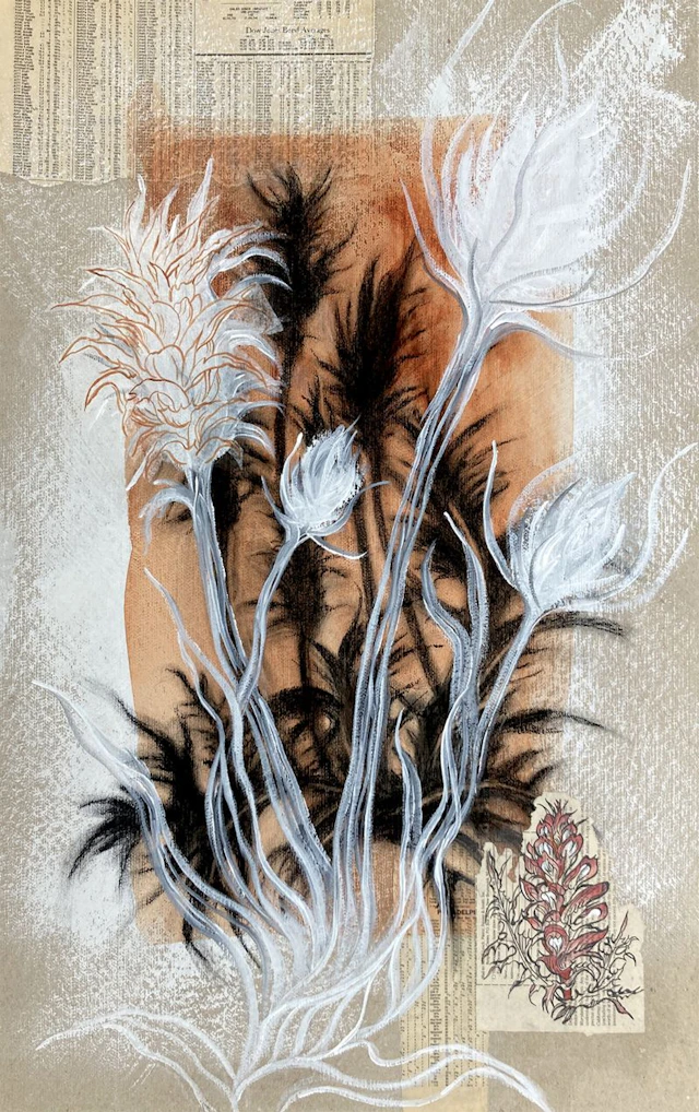 Thistles to Flowers large mixed media drawing - Kathleen Ney