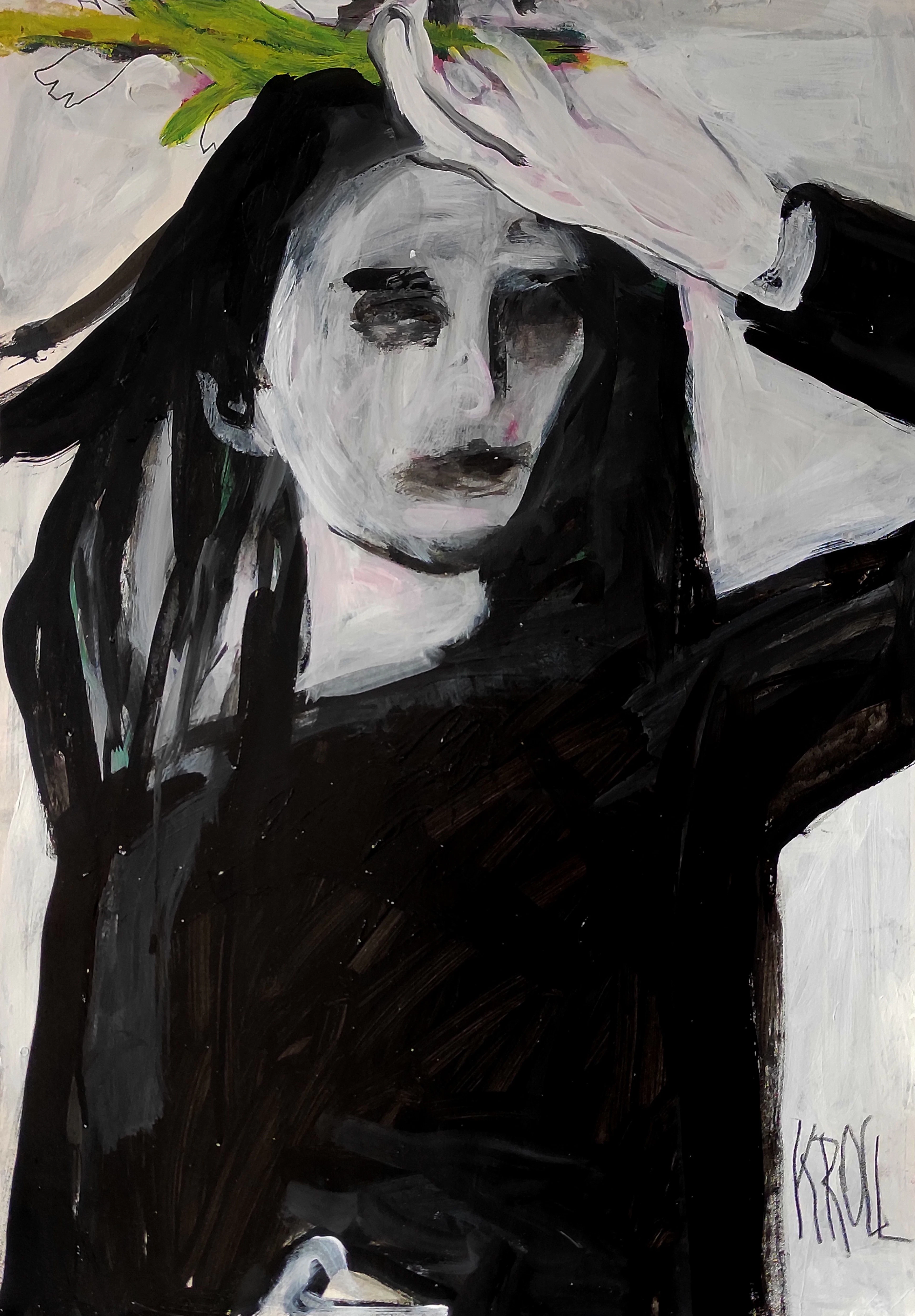 Portrait with a green branch - Barbara Kroll
