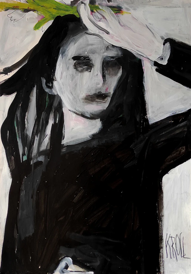Portrait with a green branch - Barbara Kroll